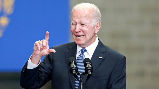 PORTSMOUTH, NH - APRIL 19: U.S. President Joe Biden delivers remarks on the bipartisan infrastructure law on April 19, 2022 in Portsmouth, New Hampshire.
