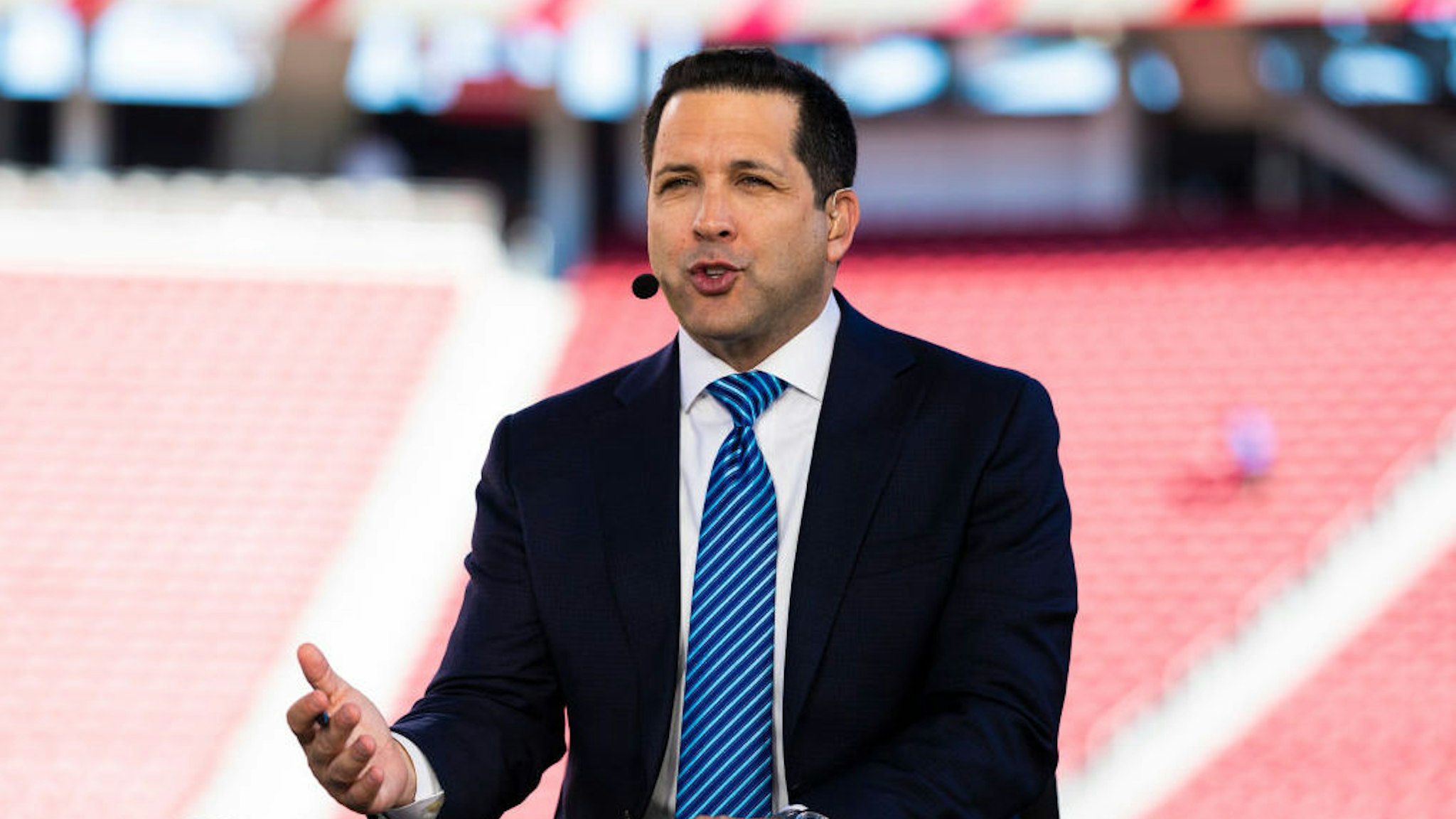SANTA CLARA, CA - OCTOBER 07: ESPN Monday Night Football Studio Analysts Adam Schefter during the NFL regular season football game between the Cleveland Browns and the San Francisco 49ers on Monday, Oct. 7, 2019 at Levi's Stadium in Santa Clara, Calif. (Photo by Ric Tapia/Icon Sportswire via Getty Images)