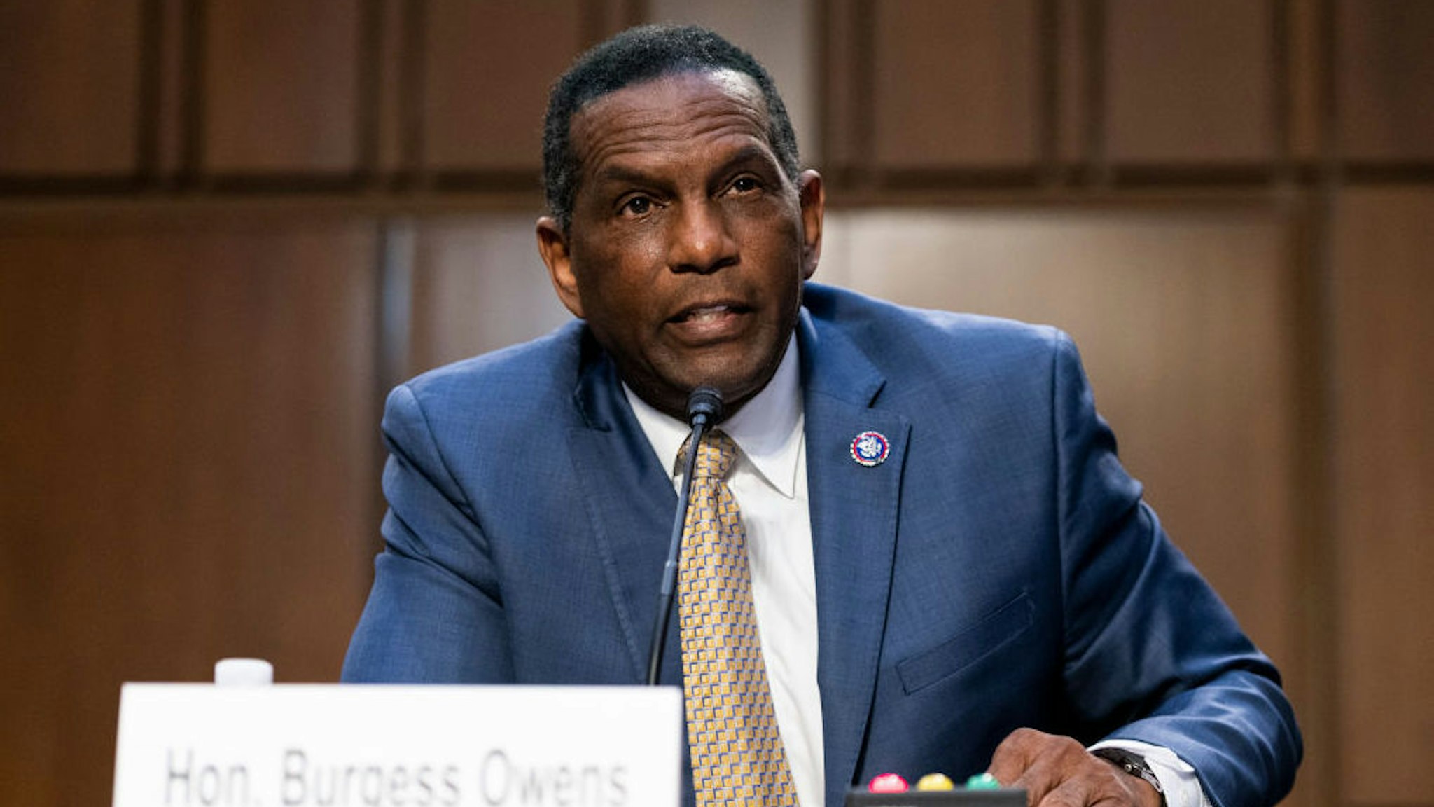 UNITED STATES - APRIL 20: Rep. Burgess Owens, R-Utah, speaks during the Senate Judiciary Committee hearing on Jim Crow 2021: The Latest Assault on the Right to Vote on Tuesday, April 20, 2021. (Photo By Bill Clark/CQ-Roll Call, Inc via Getty Images)