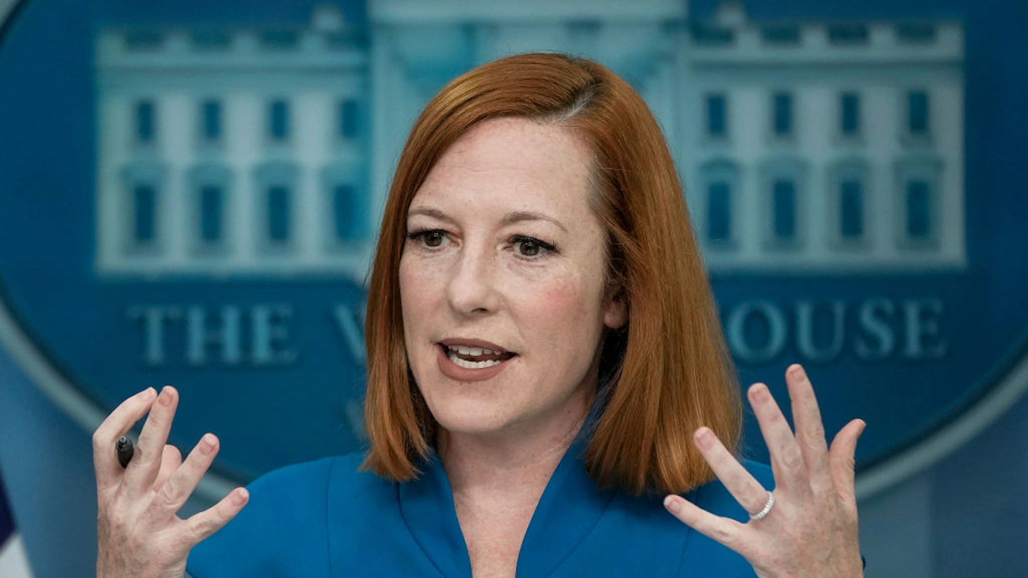 WASHINGTON, DC - APRIL 13: White House Press Secretary Jen Psaki speaks during the daily press briefing at the White House April 13, 2022 in Washington, DC. Psaki fielded a wide range of questions, including several on the Russian invasion of Ukraine. (Photo by Drew Angerer/Getty Images)