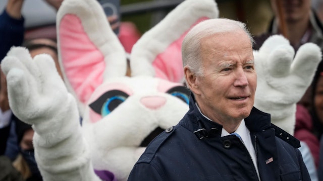 WASHINGTON, DC - APRIL 18: U.S. President Joe Biden attends the Easter Egg Roll on the South Lawn of the White House on April 18, 2022 in Washington, DC. The Easter Egg Roll tradition returns this year after being cancelled in 2020 and 2021 due to the COVID-19 pandemic. (Photo by Drew Angerer/Getty Images)