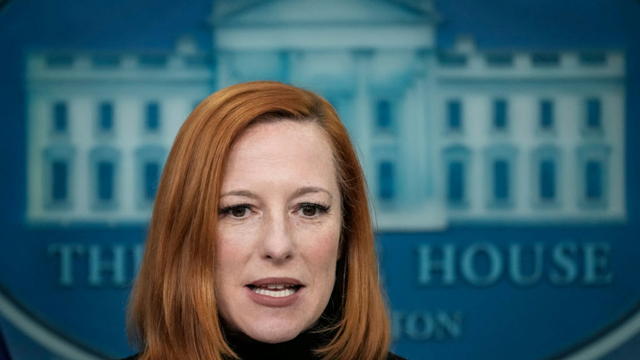 WASHINGTON, DC - APRIL 18: White House Press Secretary Jen Psaki speaks during the daily press briefing at the White House on April 18, 2022 in Washington, DC. The Easter Egg Roll tradition returns this year after being cancelled in 2020 and 2021 due to the COVID-19 pandemic. (Photo by Drew Angerer/Getty Images)