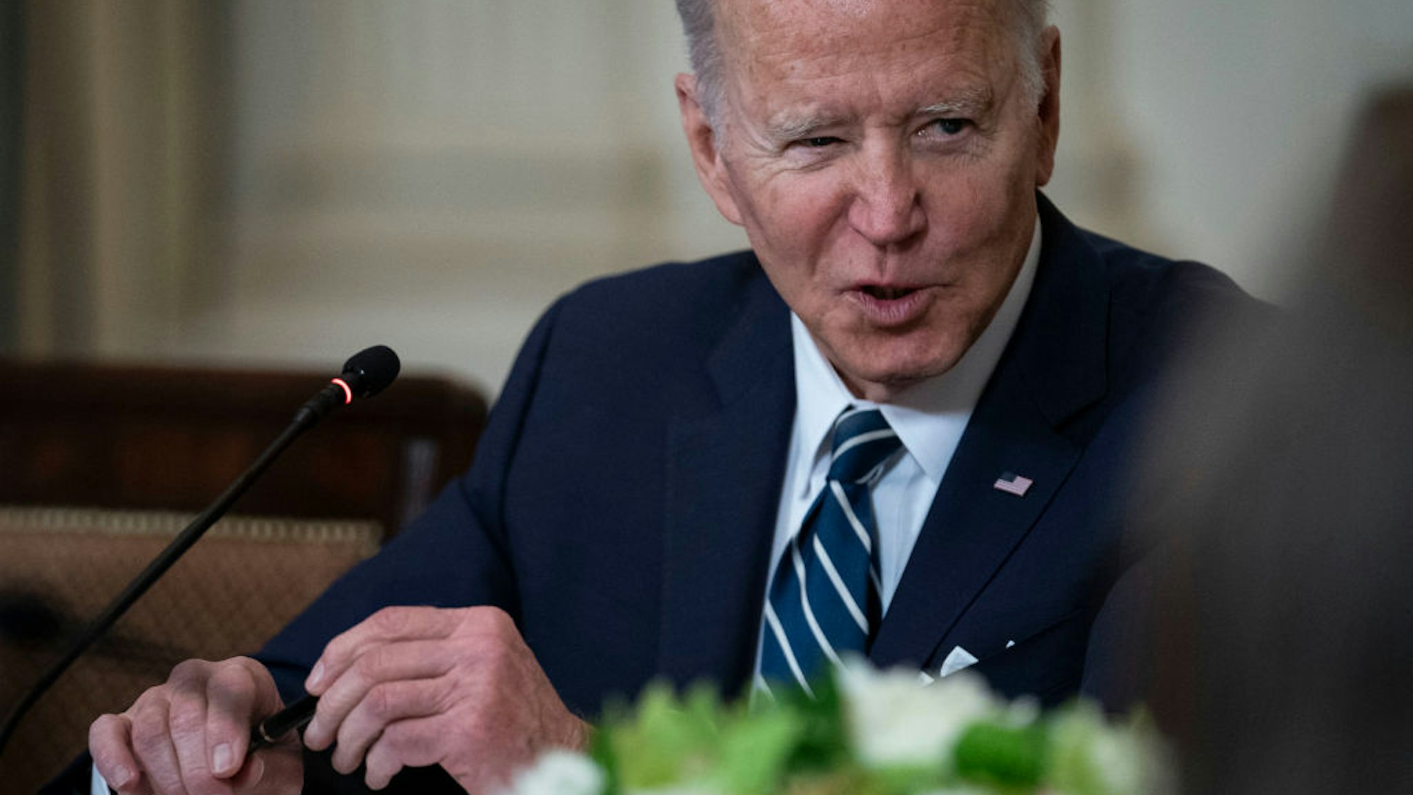 WASHINGTON, DC - APRIL 29: U.S. President Joe Biden speaks during a meeting with Inspectors General in the State Dining Room at the White House on April 29, 2022 in Washington, DC. (Photo by Sarah Silbiger/Getty Images)