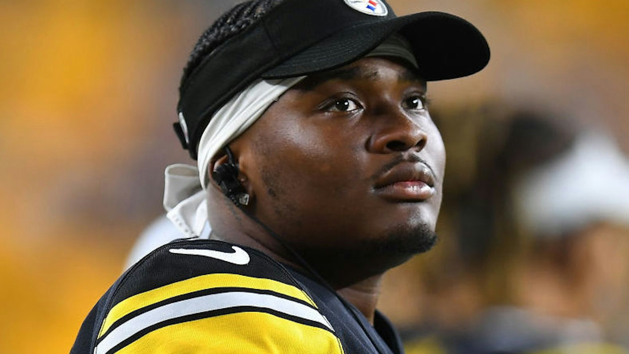 Dwayne Haskins #3 of the Pittsburgh Steelers looks on during the game against the Detroit Lions at Heinz Field on August 21, 2021 in Pittsburgh, Pennsylvania.