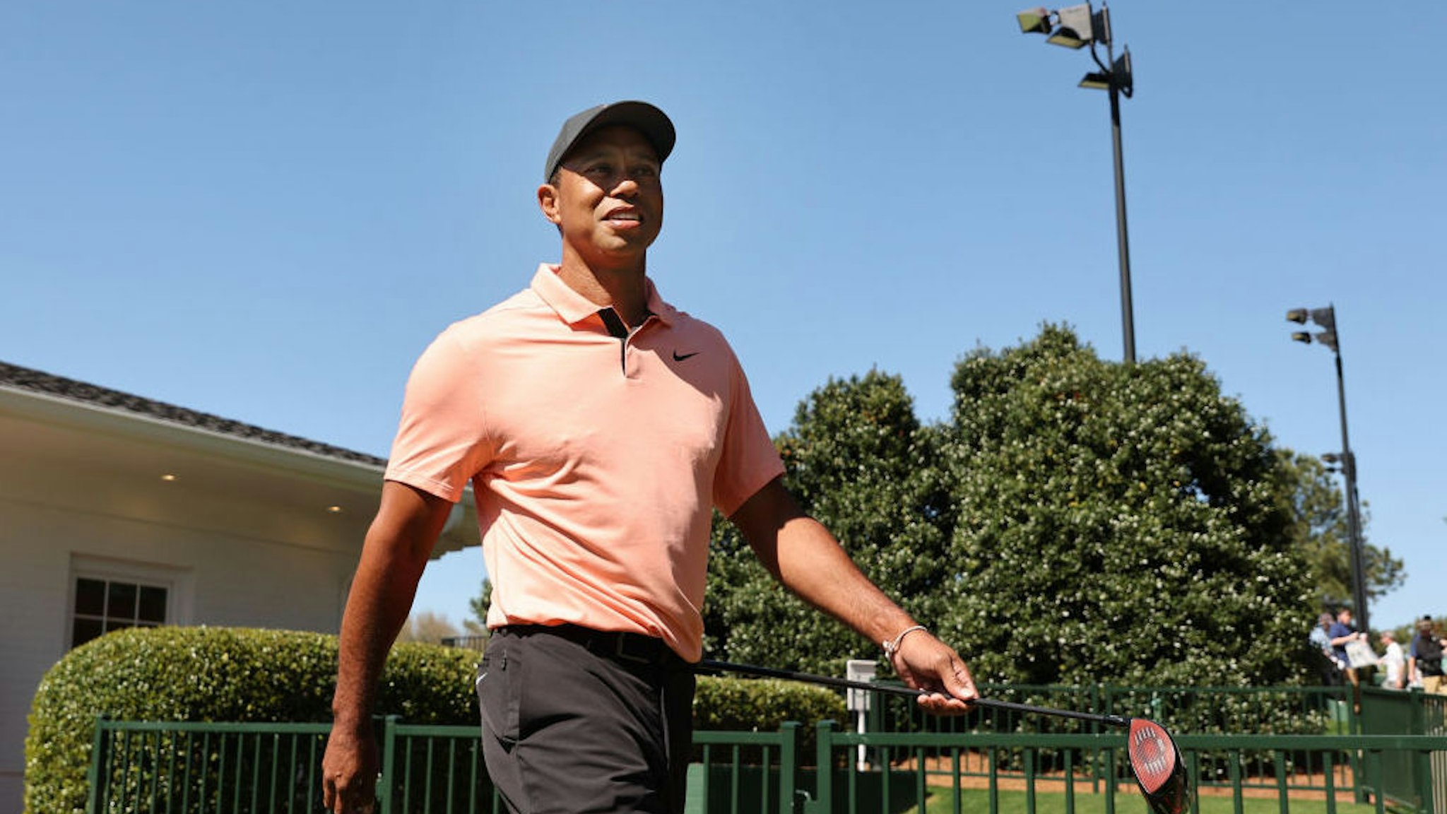 AUGUSTA, GEORGIA - APRIL 03: Tiger Woods of the United States walks from the practice area prior to the Masters at Augusta National Golf Club on April 03, 2022 in Augusta, Georgia. (Photo by Gregory Shamus/Getty Images)