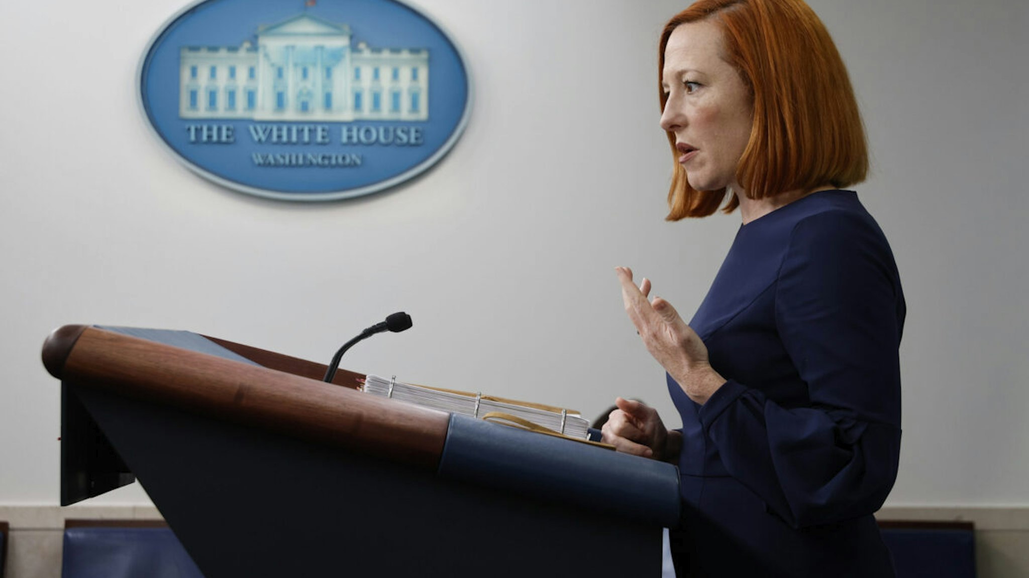 White House Press Secretary Jen Psaki talks to reporters during the daily news conference in the Brady Press Briefing Room at the White House on April 06, 2022 in Washington, DC