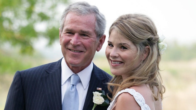 : In this handout image provided by the White House, President George W. Bush and Jenna Bush pose for a photographer prior to her wedding to Henry Hager at Prairie Chapel Ranch May 10, 2008 near Crawford, Texas