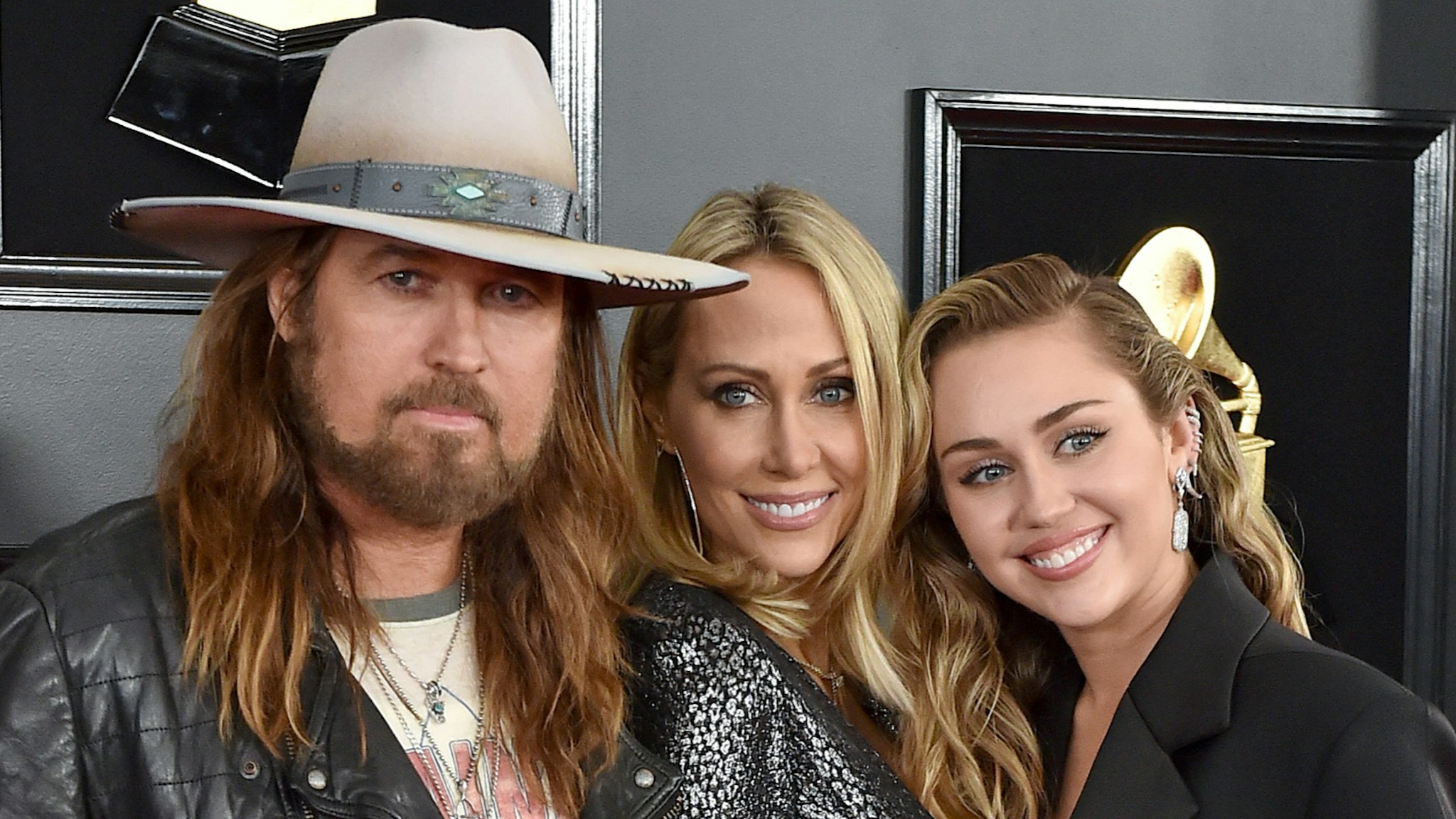 (L-R) Billy Ray Cyrus, Tish Cyrus, and Miley Cyrus attend the 61st Annual GRAMMY Awards at Staples Center on February 10, 2019 in Los Angeles, California.