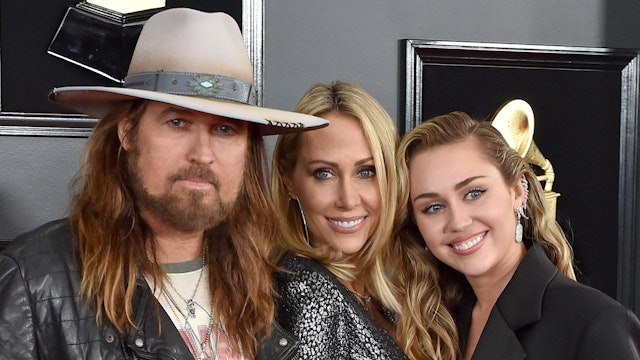 (L-R) Billy Ray Cyrus, Tish Cyrus, and Miley Cyrus attend the 61st Annual GRAMMY Awards at Staples Center on February 10, 2019 in Los Angeles, California.
