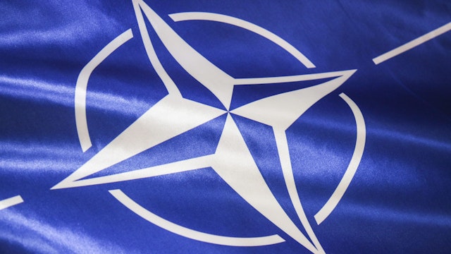 A flag with official emblem of NATO during press conference for the opening of NATO Counter Intelligence Centre of Excellence (CI COE) opens in Krakow, Poland on 19 October, 2017.