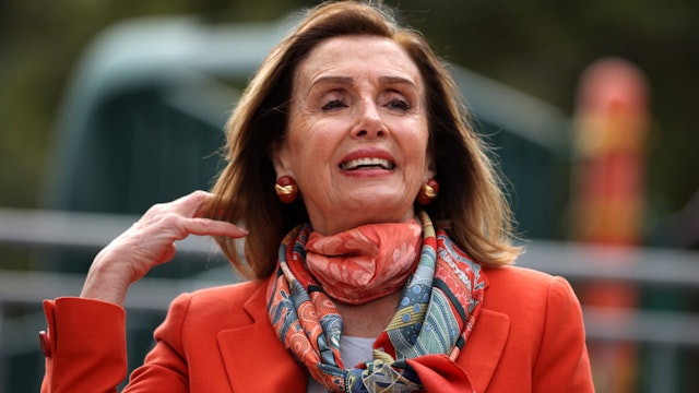 U.S. Speaker of the House Nancy Pelosi (D-CA) adjusts her hair as she speaks during a Day of Action For the Children event at Mission Education Center Elementary School on September 02, 2020 in San Francisco, California