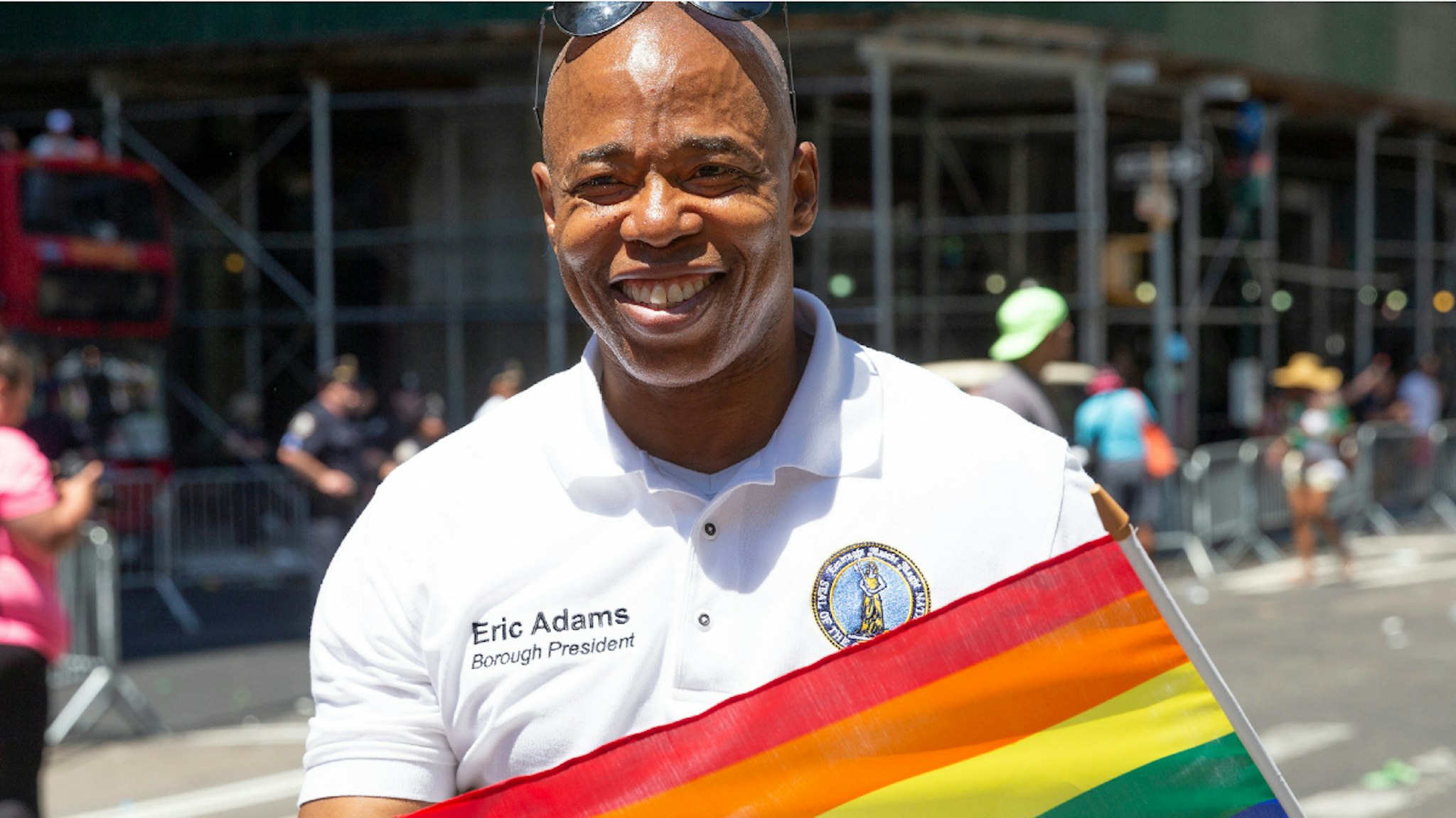 5TH AVENUE MANHATTAN, NEW YORK, UNITED STATES - 2019/06/30: Brooklyn borough president Eric Adams marches at New York 2019 Pride March on 5th Avenue in Manhattan.