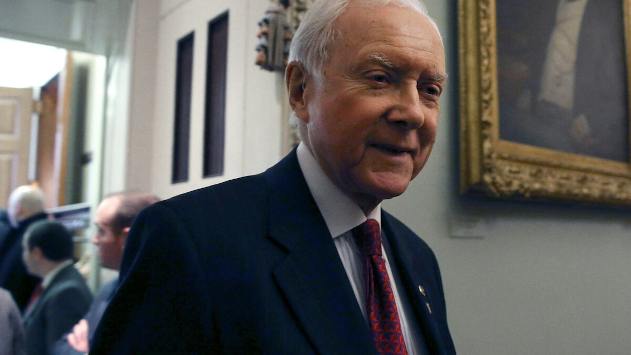 Sen. Orrin Hatch (R-UT) leaves the Senate Republican policy luncheon, on Capitol Hill February 23, 2016 in Washington, DC.