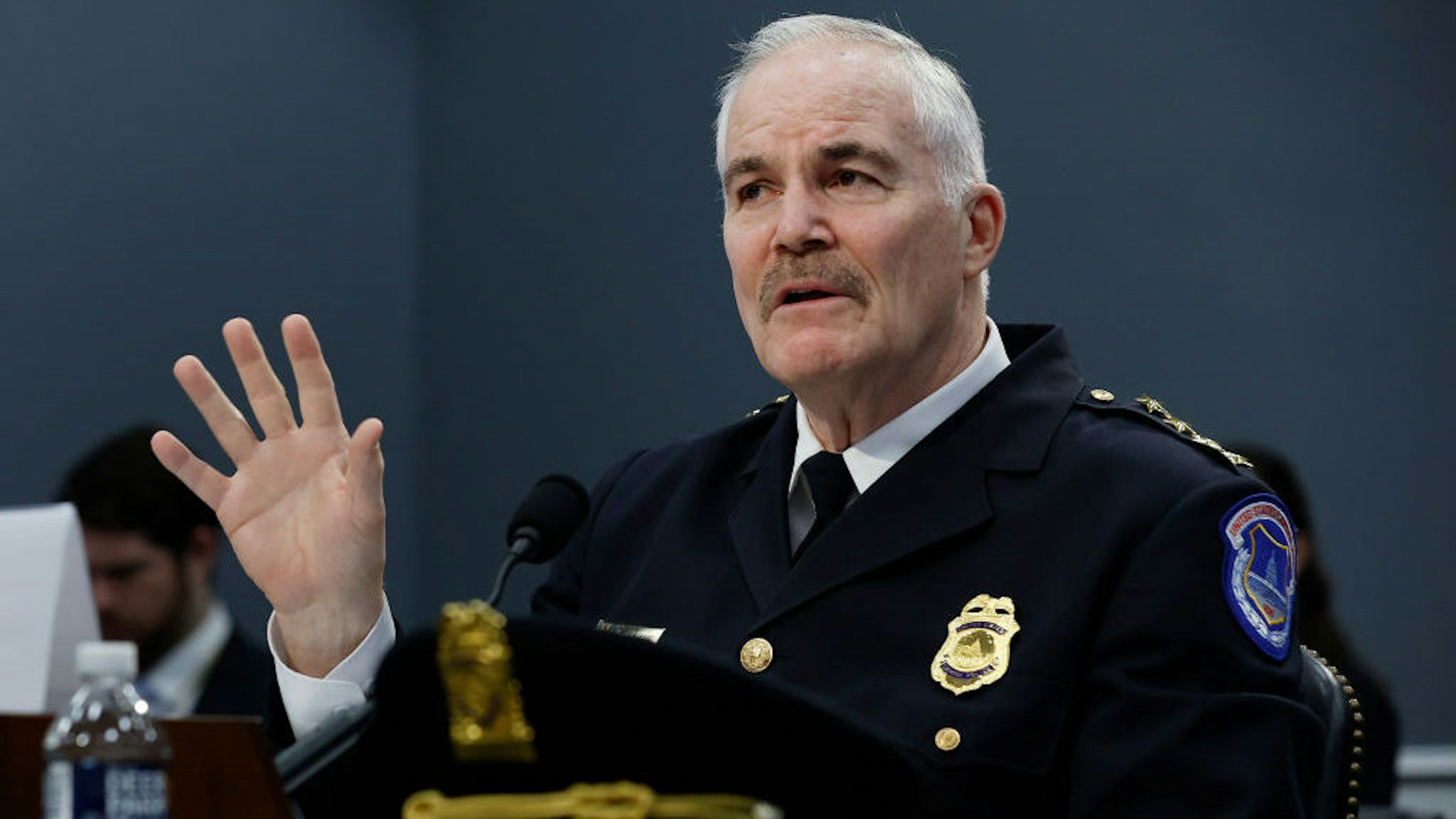 WASHINGTON, DC - MARCH 30: U.S. Capitol Police Chief Thomas Manger testifies before the House Appropriations Legislative Branch Subcommittee in the Rayburn House Office Building on Capitol Hill on March 30, 2022 in Washington, DC. Manger testified about the FY2023 budget in addition to the changes that have been made to improve the department's capabilities following the January 6, 2021 attacks on the Capitol. (Photo by Chip Somodevilla/Getty Images)