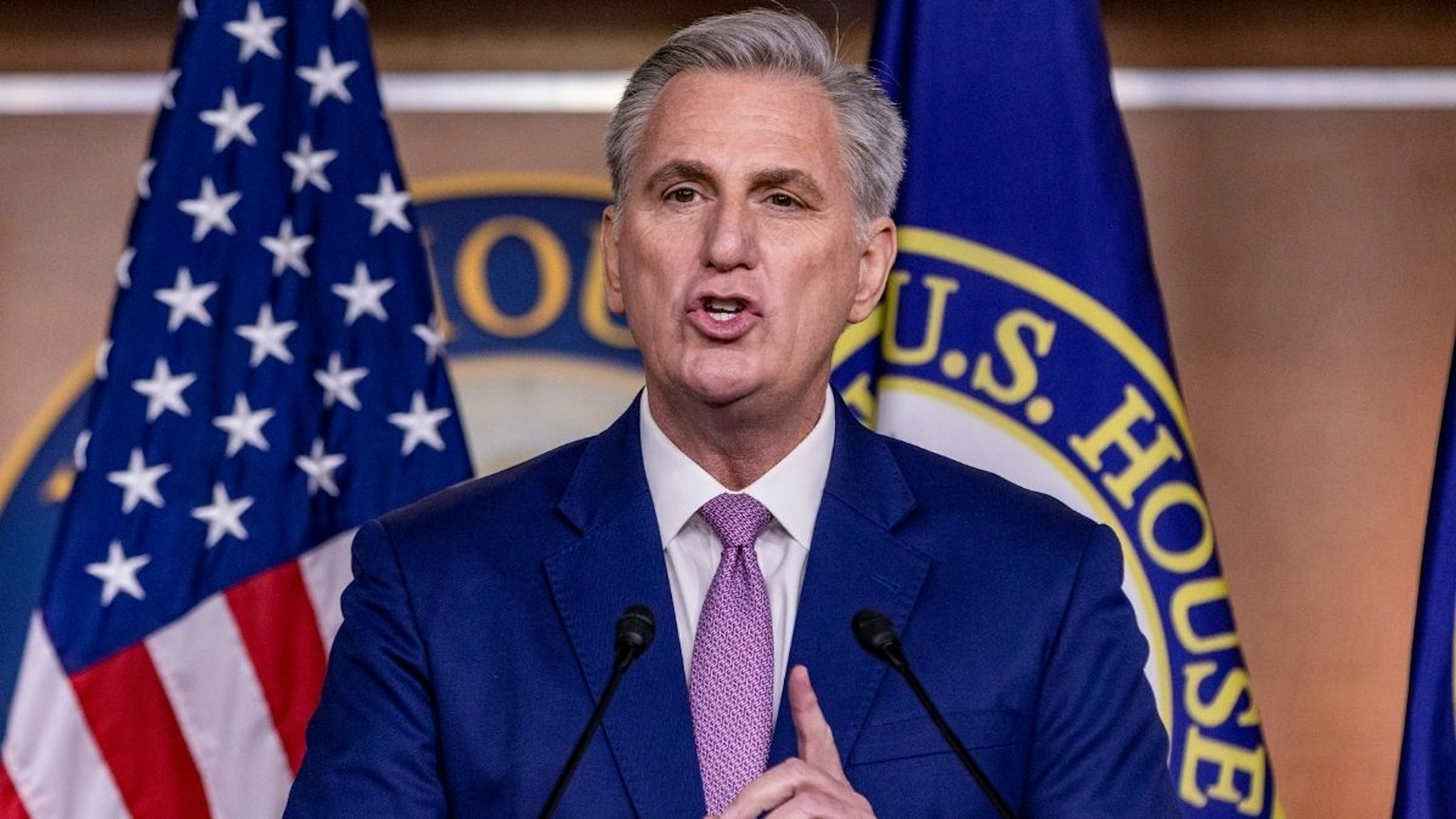 House Minority Leader Kevin McCarthy (R-CA) holds his weekly news conference at the U.S. Capitol on March 09, 2022 in Washington, DC.