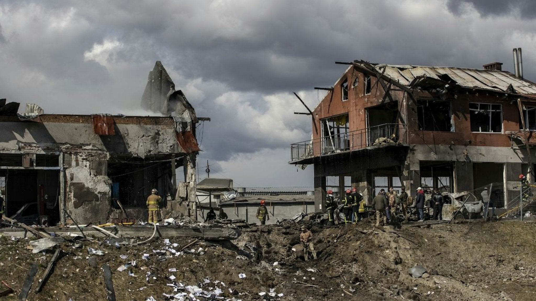 A view of damage after five aimed missile strikes hit Lviv, Ukraine on April 18, 2022. At least 6 killed and 8 injured in the strikes said city governor. Ukrainian officials said Russian missile strikes on the western city of Lviv on Monday killed at least six people and wounded several more.