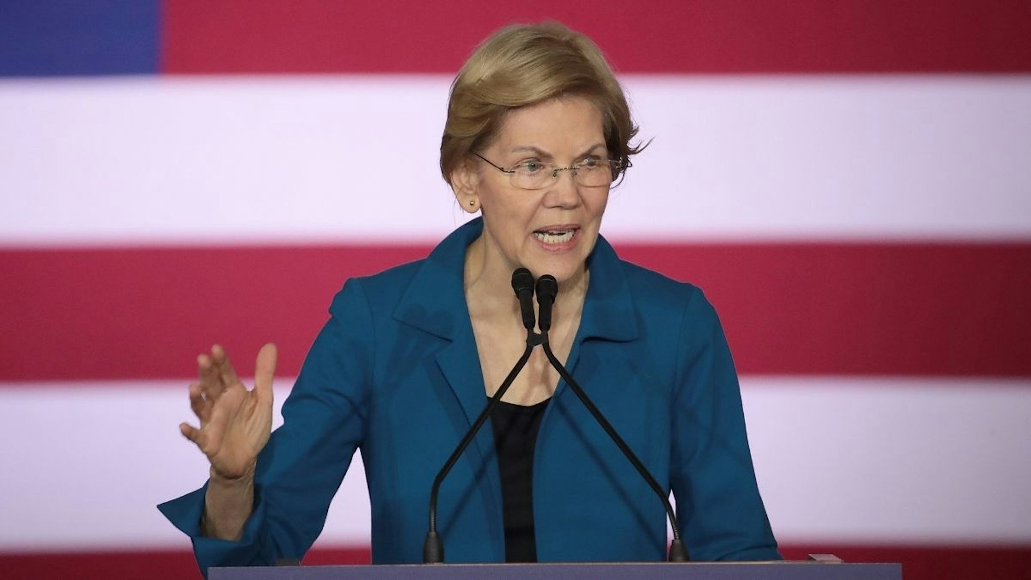 Democratic presidential candidate Sen. Elizabeth Warren (D-MA) speaks at her primary night event on February 11, 2020 in Manchester, New Hampshire.