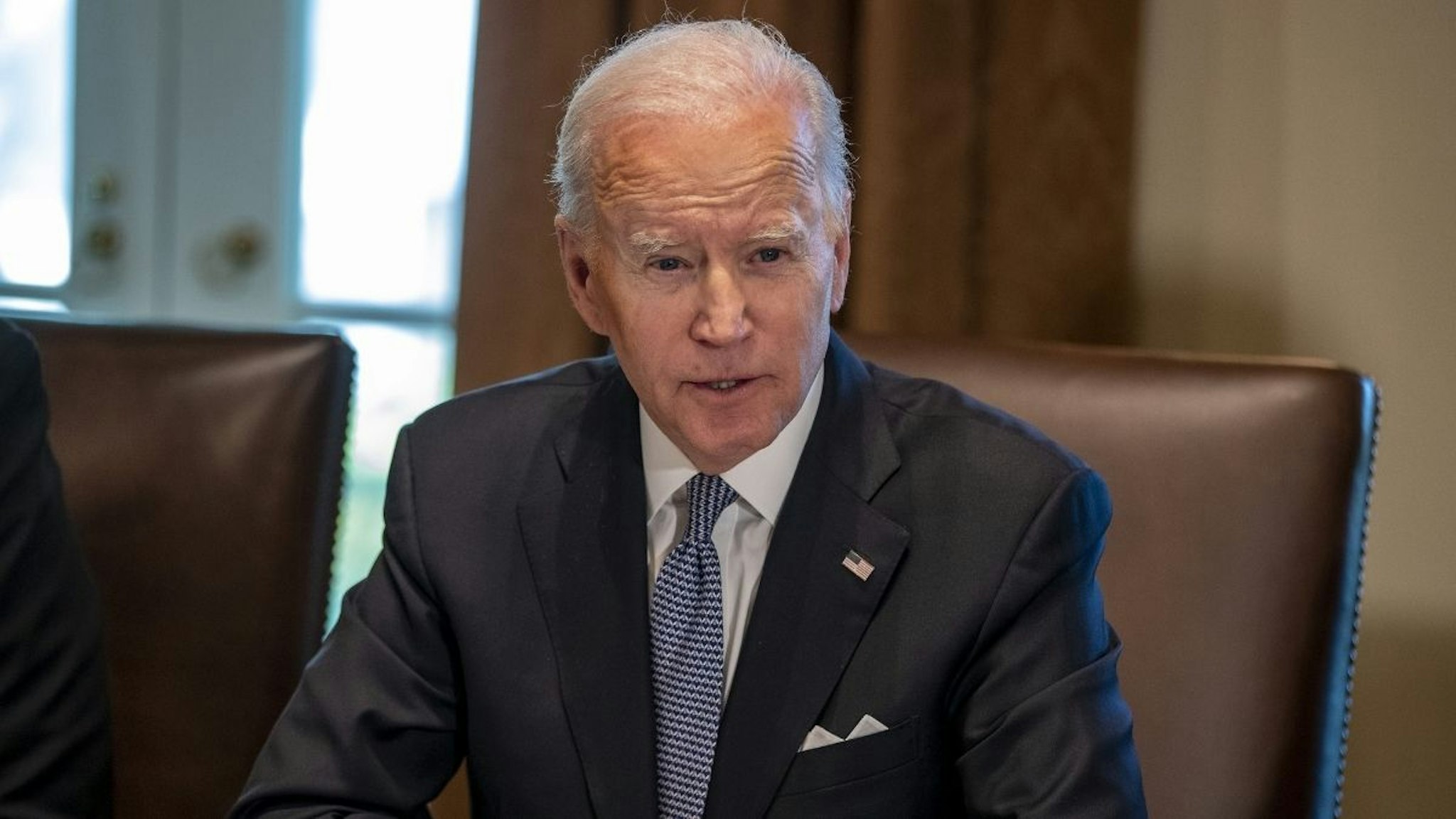 U.S. President Joe Biden speaks during a meeting in the Cabinet Room of the White House in Washington, D.C., U.S., on Wednesday, April 20, 2022.