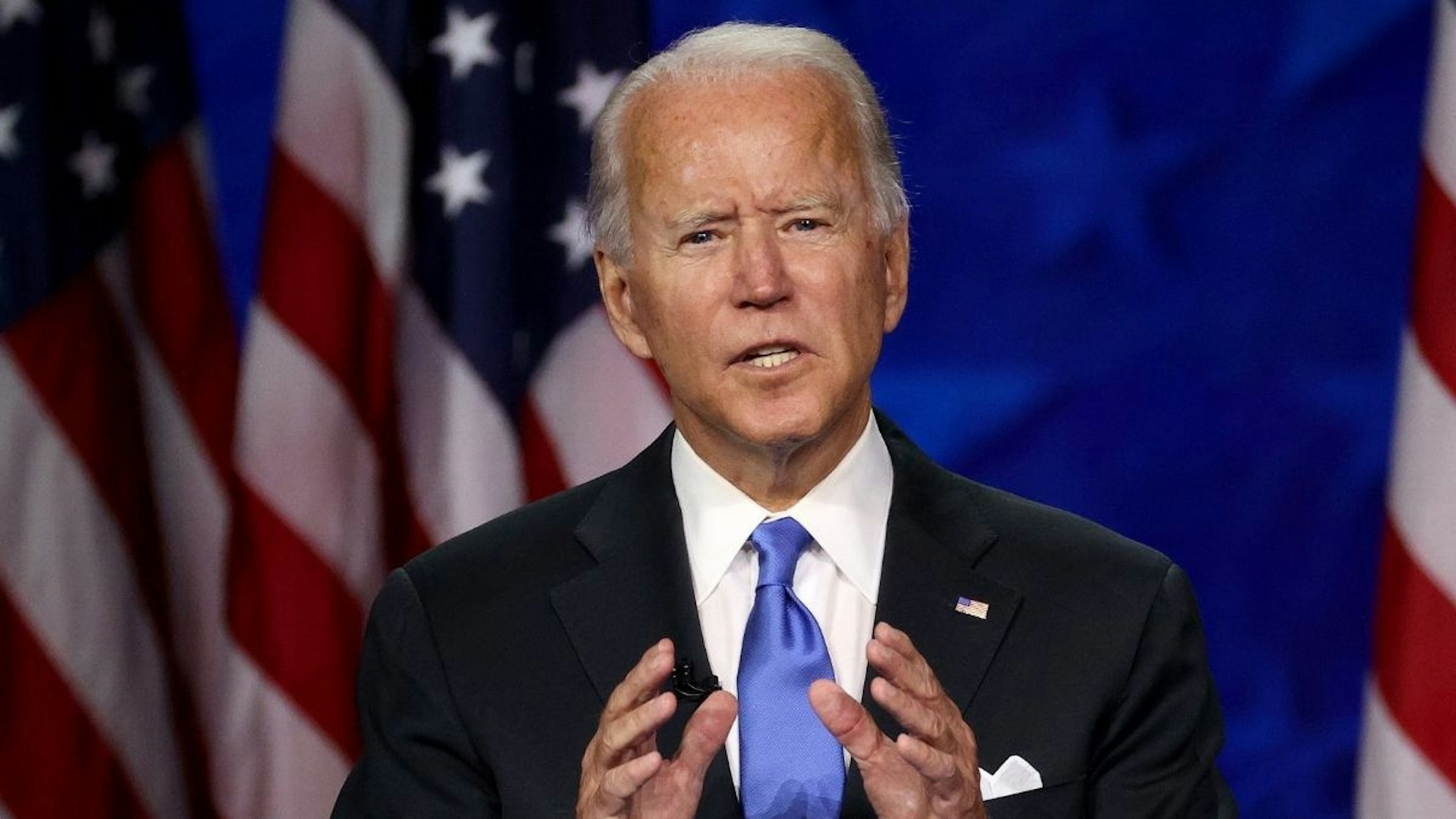 Democratic presidential nominee Joe Biden delivers his acceptance speech on the fourth night of the Democratic National Convention from the Chase Center on August 20, 2020 in Wilmington, Delaware.
