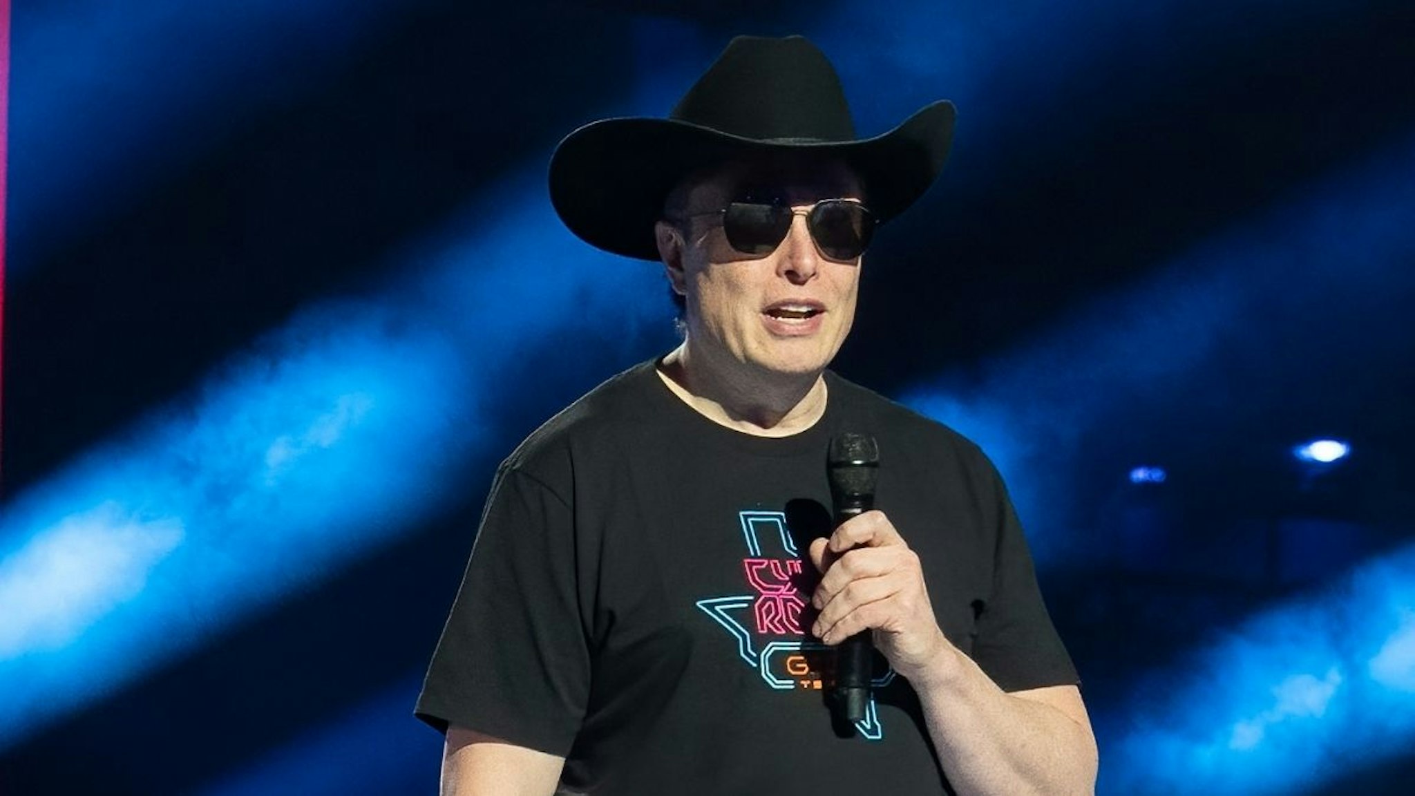 CEO of Tesla Motors Elon Musk speaks at the Tesla Giga Texas manufacturing "Cyber Rodeo" grand opening party on April 7, 2022 in Austin, Texas.