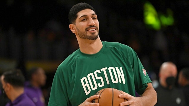 Boston Celtics Enes Kanter Freedom warming up before game vs Los Angeles Lakers at Staples Center. Los Angeles, CA 12/7/2021 .