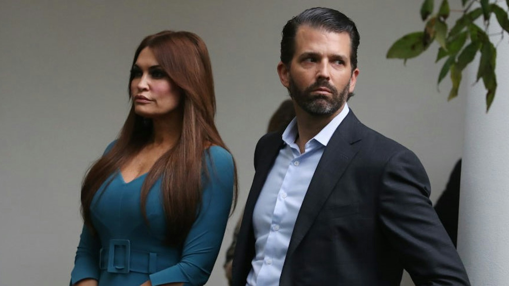 WASHINGTON, DC - JULY 11: Donald Trump Jr. and Kimberly Guilfoyle arrive to a press conference on the census by President Trump in the Rose Garden of the White House on July 11, 2019 in Washington, DC. President Trump, who had previously pushed to add a citizenship question to the 2020 census, announced that he would direct the Commerce Department to collect that data in other ways. (Photo by