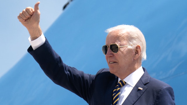 US President Joe Biden boards Air Force One at Joint Base Andrews in Maryland on May 19, 2022, as he travels to South Korea and Japan, on his first trip to Asia as President.
