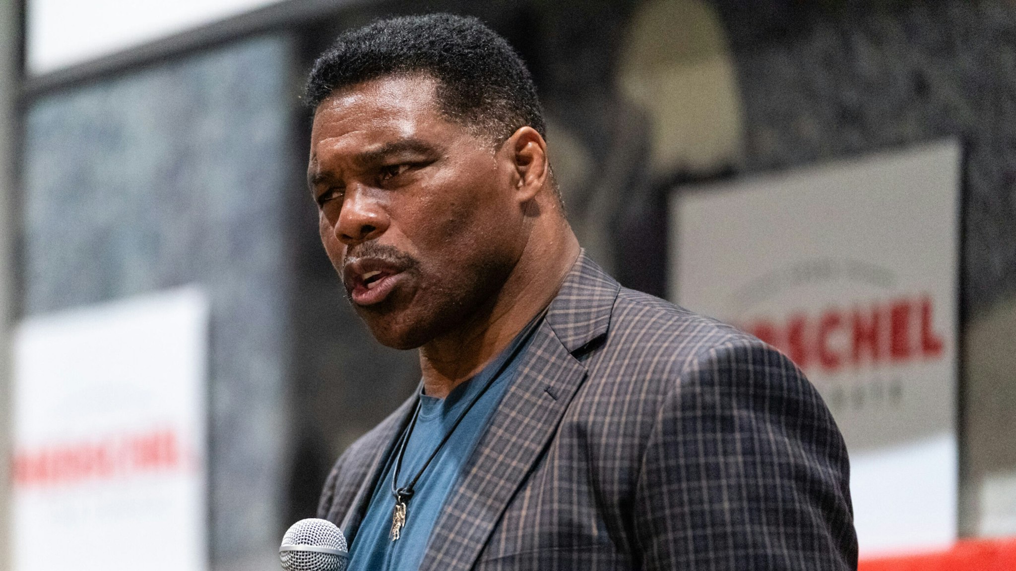 Herschel Walker, US Republican Senate candidate for Georgia, speaks during a campaign rally in Macon, Georgia, US, on Wednesday, May 18, 2022.