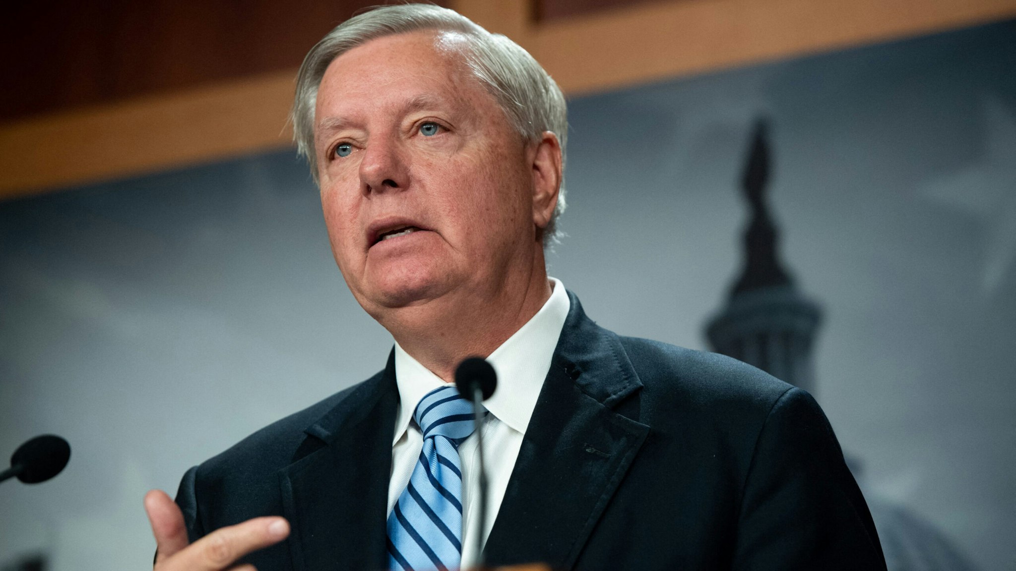 US Senator Lindsey Graham, Republican of South Carolina, speaks during a press conference as they voice their opposition ahead of a vote on the confirmation of Judge Ketanji Brown Jackson as the first Black woman ever to serve on the Supreme Court, at the US Capitol in Washington, DC, April 7, 2022.