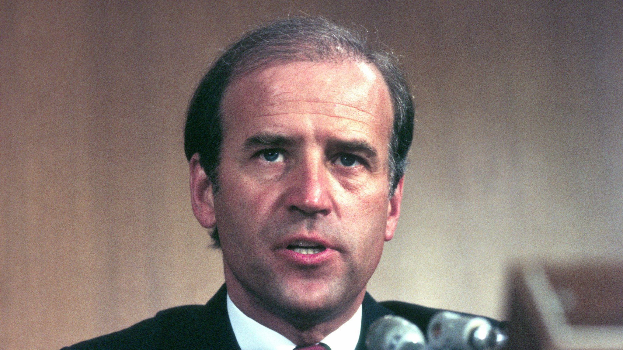 View of US Senator (and future US President) Joseph Biden during Justice William Rehnquist's confirmation hearing before the Senate Committee on the Judiciary, Washington DC, July 29, 1986.