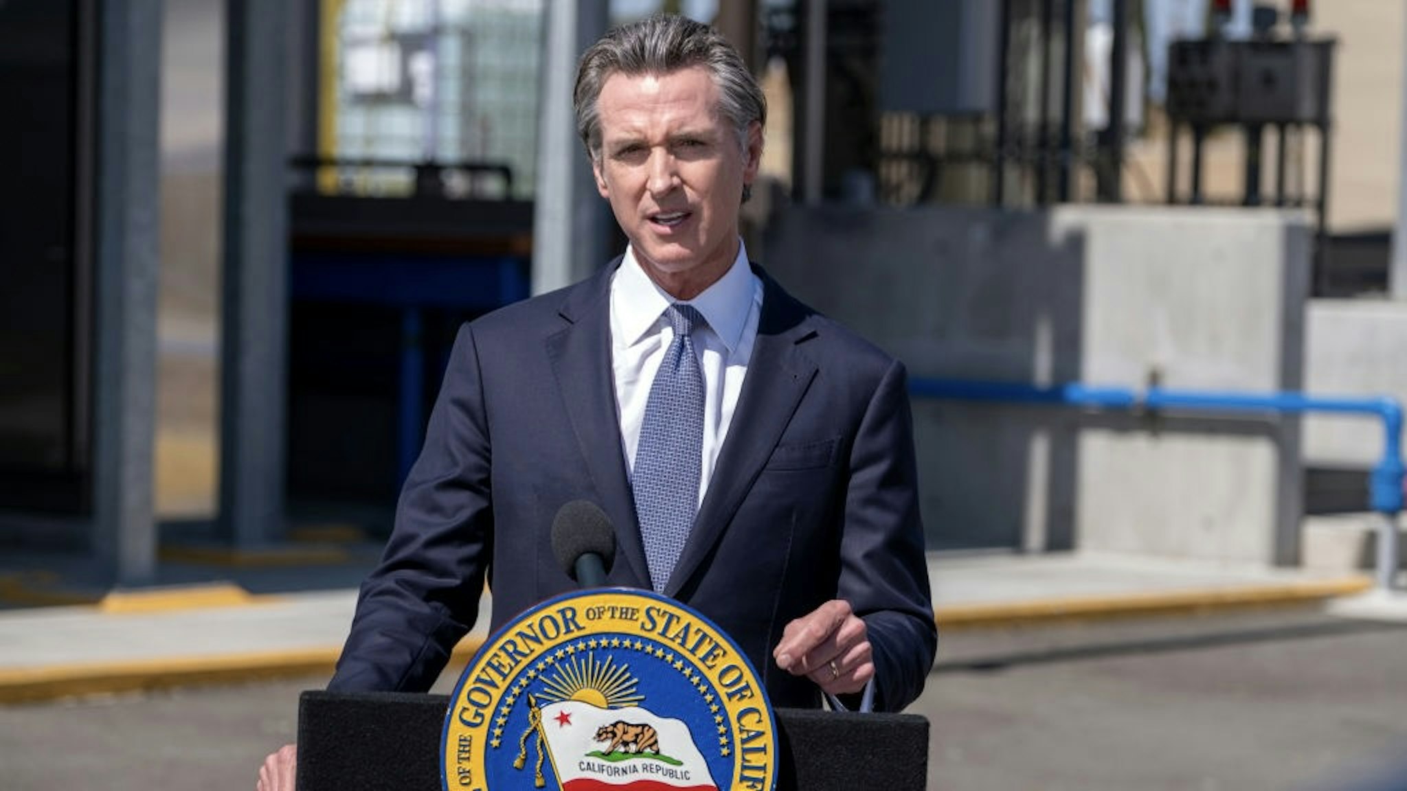 California Governor Gavin Newsom tours a water recycling demonstration facility Carson, CA - May 17: California Governor Gavin Newsom speaks to the media after a tour of a Metropolitan Water District water recycling demonstration facility in Carson, CA. Tuesday, May 17, 2022. (Photo by Hans Gutknecht/MediaNews Group/Los Angeles Daily News via Getty Images) MediaNews Group/Los Angeles Daily News via Getty Images / Contributor