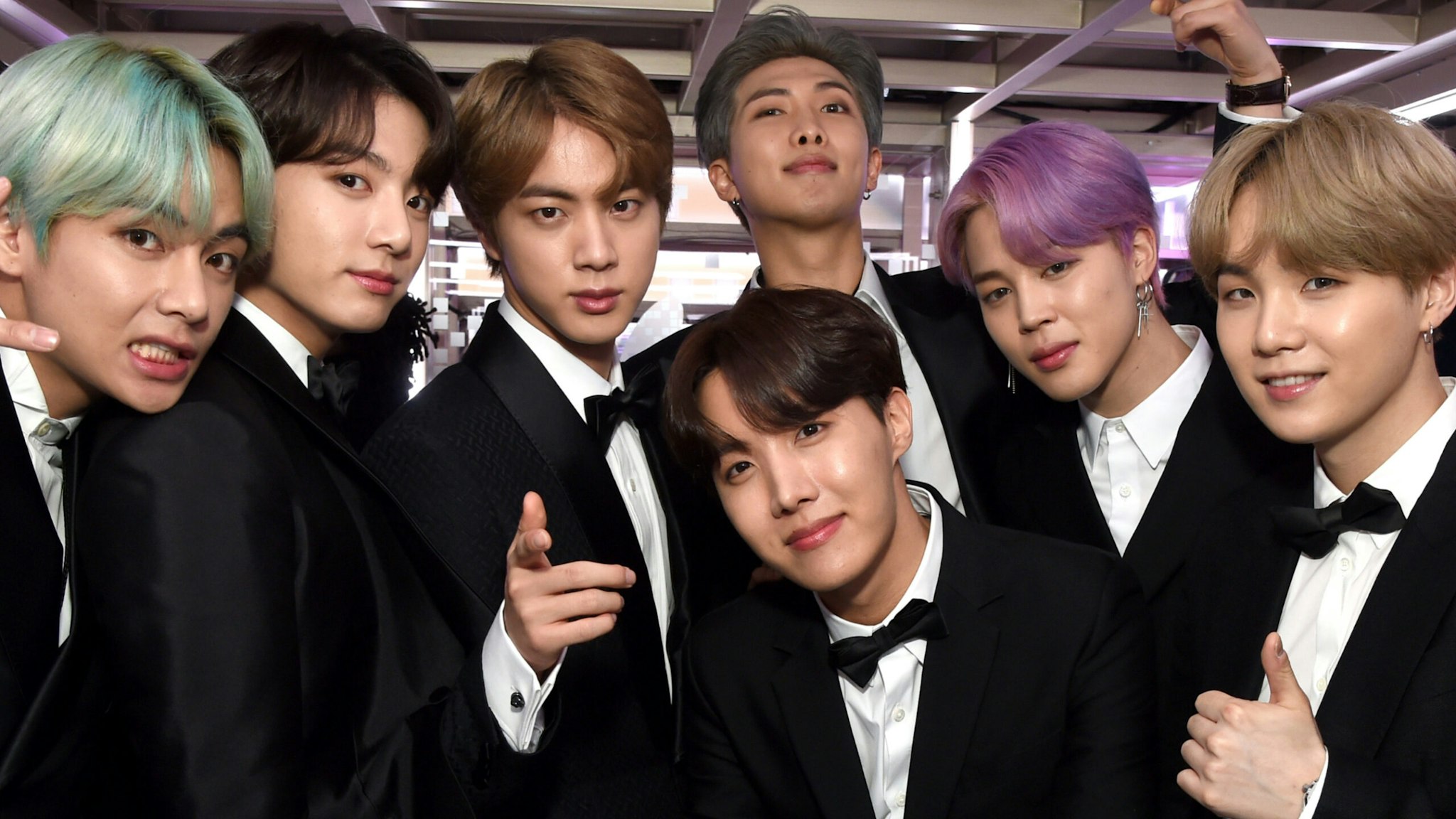 BTS backstage during the 61st Annual GRAMMY Awards at Staples Center on February 10, 2019 in Los Angeles, California.
