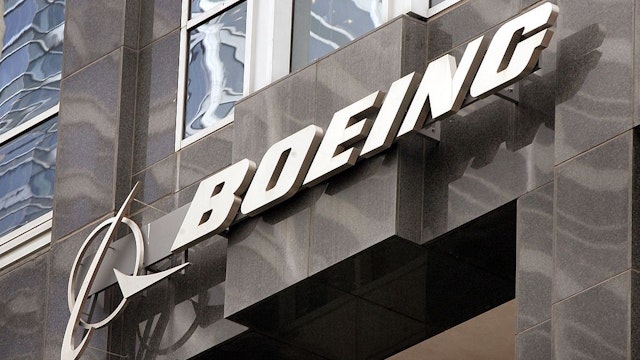 CHICAGO - NOVEMBER 28: The Boeing logo hangs on the corporate world headquarters building of Boeing November 28, 2006 in Chicago, Illinois. Orders for U.S. manufactured durable goods saw an 8.3 percent decrease in October. Aircraft orders dropped 45 percent for the same period.