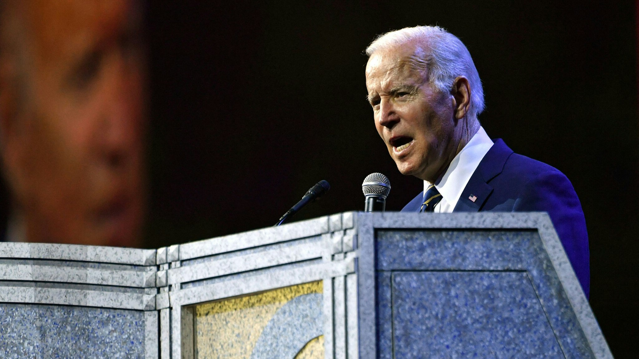 US President Joe Biden addresses the 40th International Brotherhood of Electrical Workers (IBEW) International Convention at McCormick Place convention center in Chicago, Illinois on May 11, 2022.