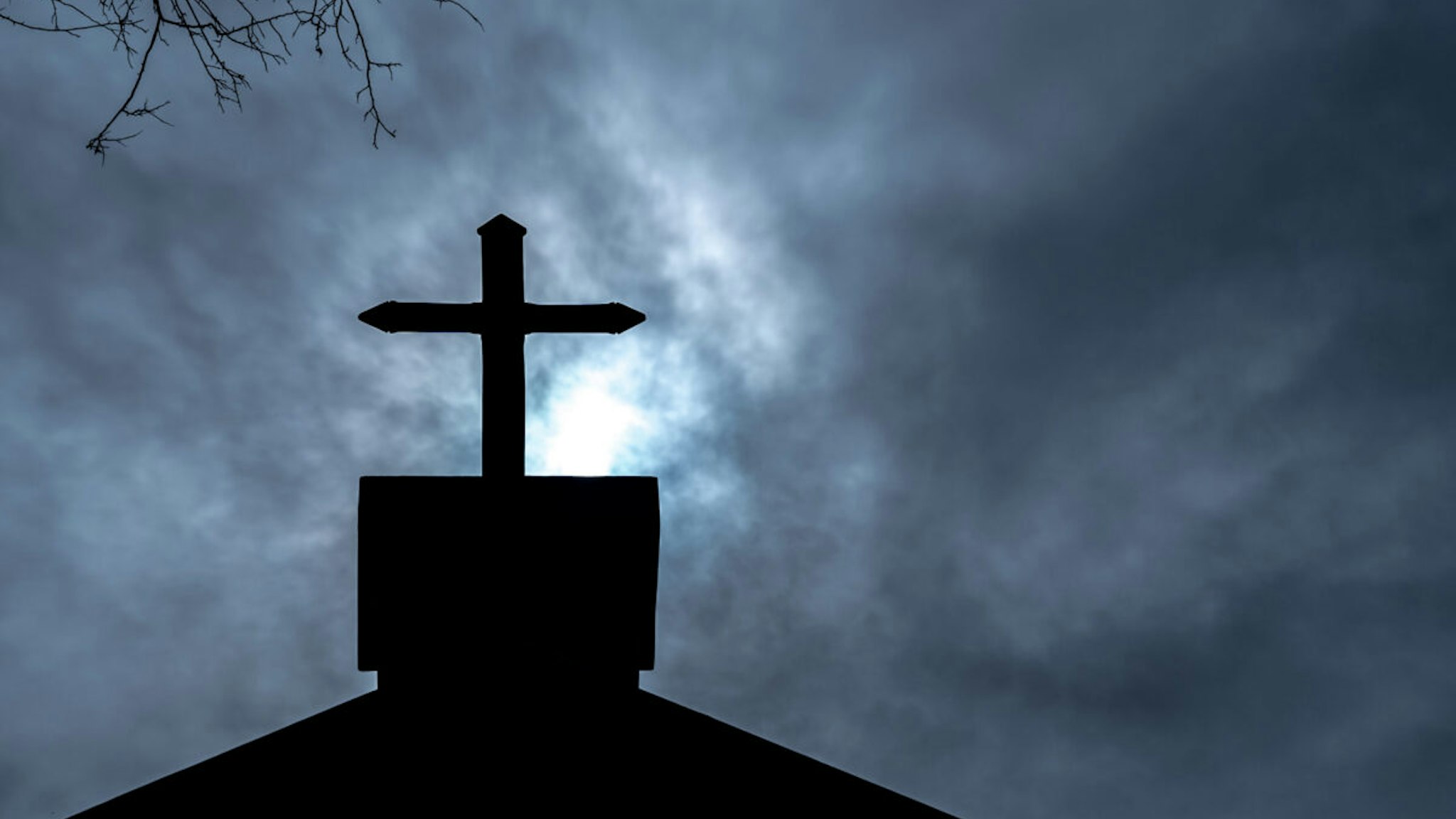 Christianity religion, Cross at the church of the Christian faith on Halloween night.