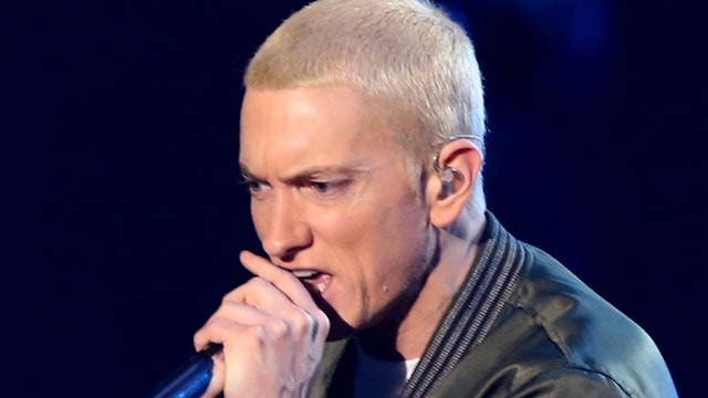 Rapper Eminem performs onstage at the 2014 MTV Movie Awards at Nokia Theatre L.A. Live on April 13, 2014 in Los Angeles, California