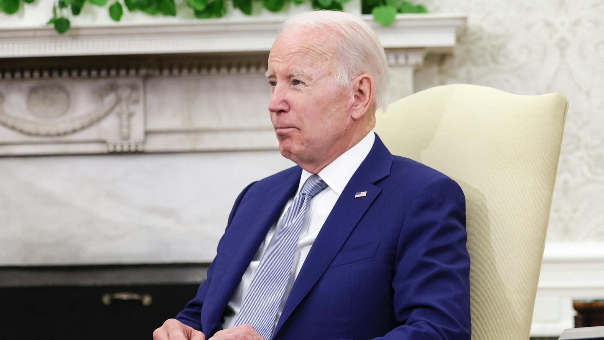 Joe Biden U.S. President Joe Biden speaks during a meeting with Federal Reserve Chairman Jerome Powell and Treasury Secretary Janet Yellen, in the Oval Office at the White House on May 31, 2022 in Washington, DC.