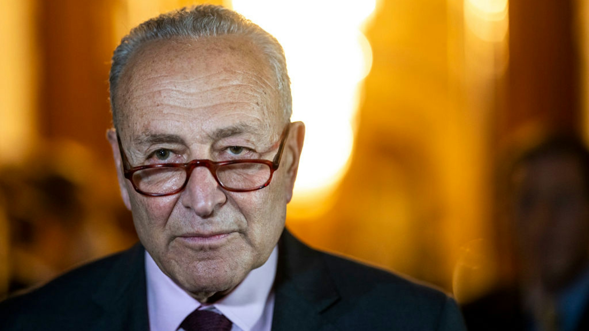 WASHINGTON, DC - MAY 11: Senate Majority Leader Chuck Schumer (D-NY) speak to the press following a vote on the Womens Health Protection Act, on Capitol Hill on Wednesday, May 11, 2022 in Washington, DC. (Kent Nishimura / Los Angeles Times via Getty Images)
