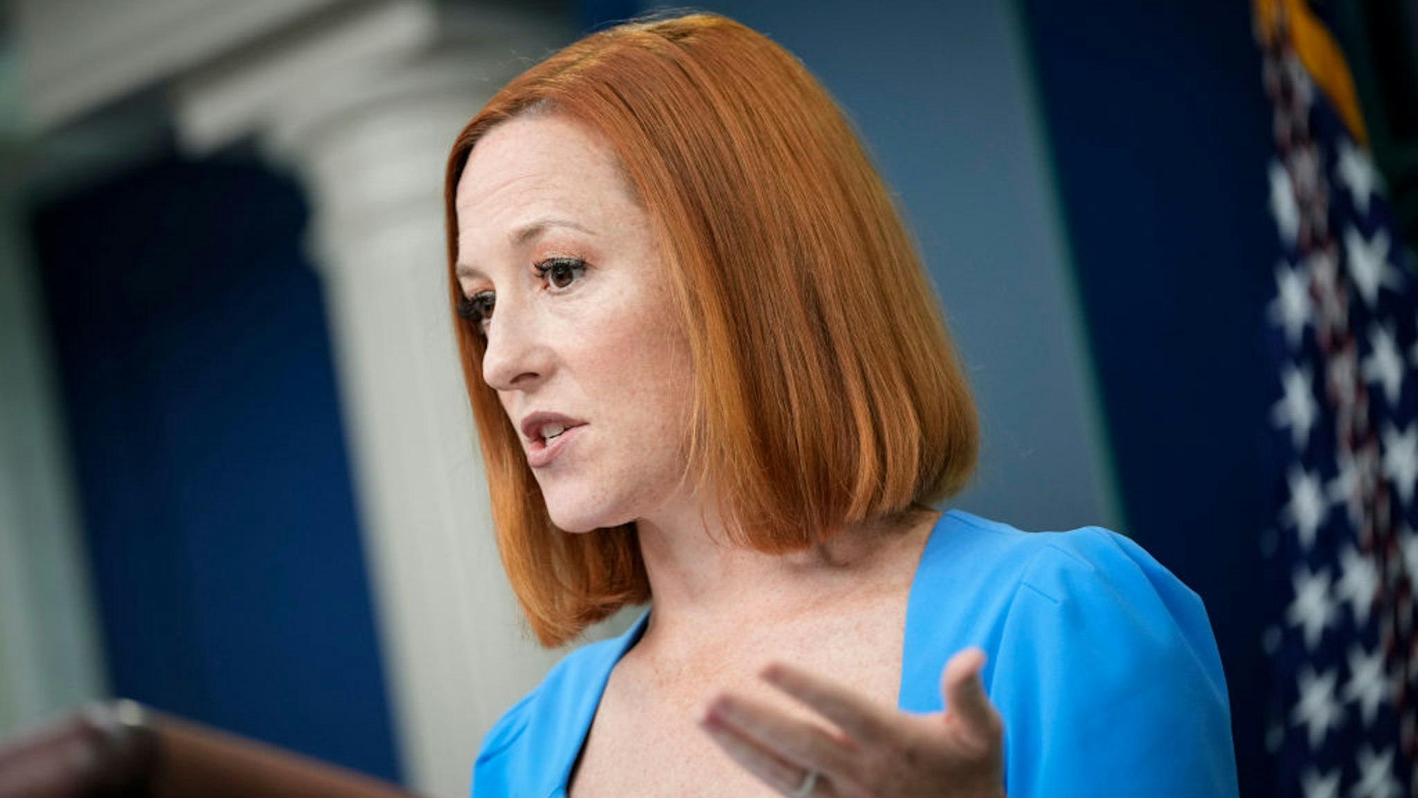 WASHINGTON, DC - MAY 12: White House Press Secretary Jen Psaki speaks during the daily press briefing at the White House on May 12, 2022 in Washington, DC. Psaki fielded several questions about the White Houses response to the recent baby formula shortage, which experts say is the worst shortage in decades. (Photo by Drew Angerer/Getty Images)