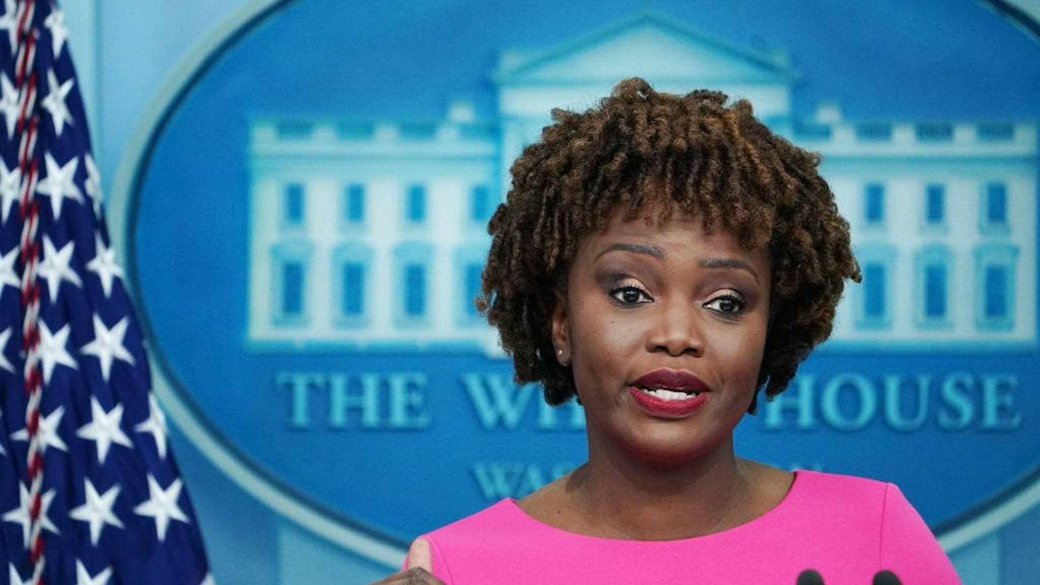 White House Press Karine Jean-Pierre speaks during the daily briefing in the Brady Briefing Room of the White House in Washington, DC on May 26, 2022. (Photo by MANDEL NGAN / AFP) (Photo by MANDEL NGAN/AFP via Getty Images)