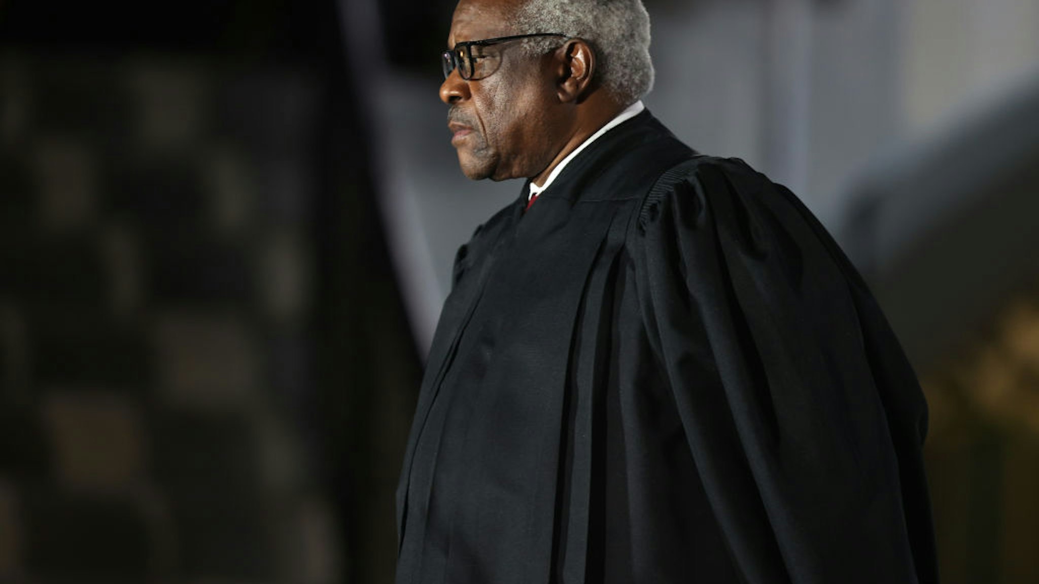 Supreme Court Associate Justice Clarence Thomas attends the ceremonial swearing-in ceremony for Amy Coney Barrett to be the U.S. Supreme Court Associate Justice on the South Lawn of the White House October 26, 2020 in Washington, DC.