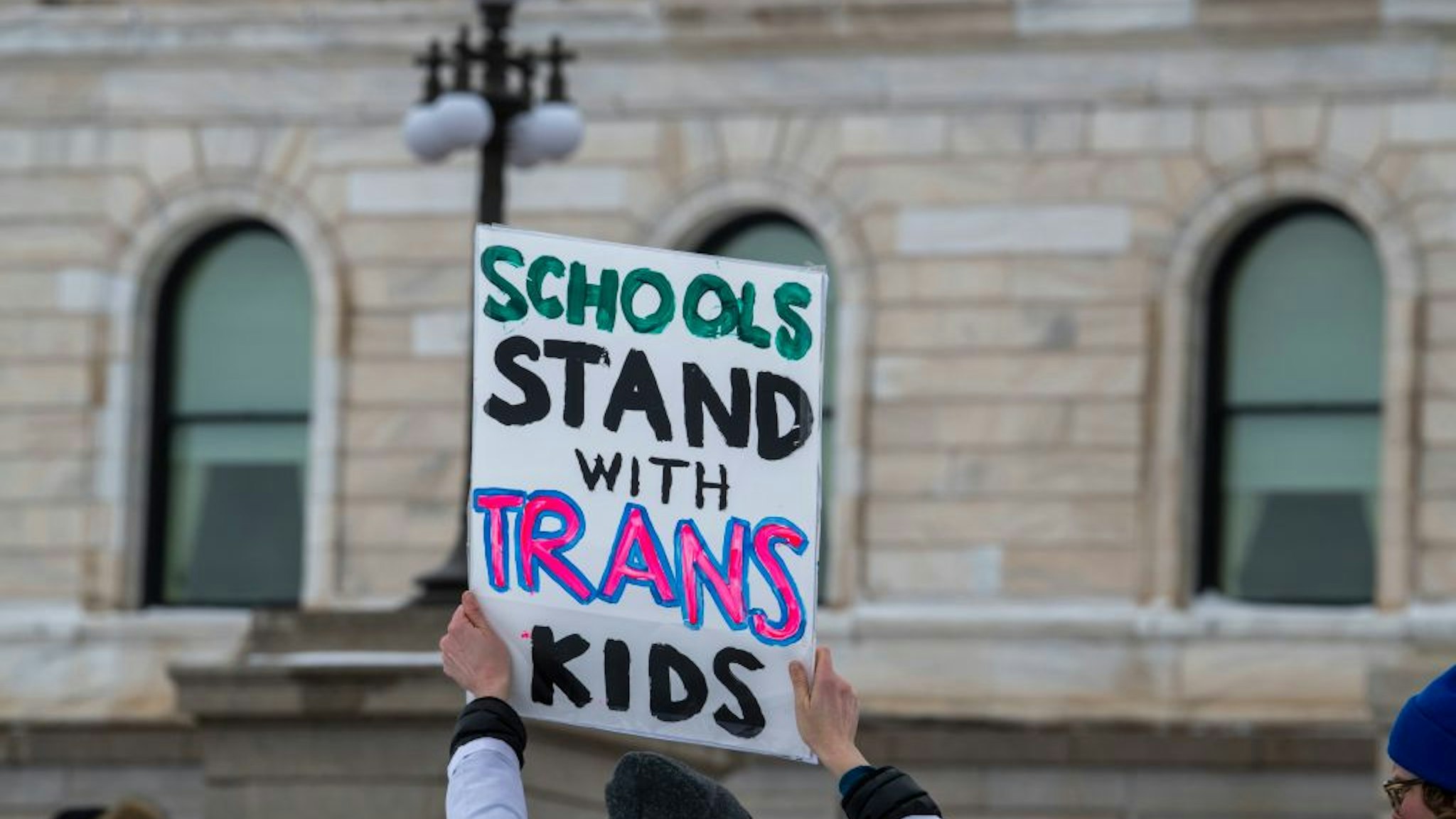 St. Paul, Minnesota. March 6, 2022. Because the attacks against transgender kids are increasing across the country Minneasotans hold a rally at the capitol to support trans kids in Minnesota, Texas, and around the country. (Photo by: Michael Siluk/UCG/Universal Images Group via Getty Images)