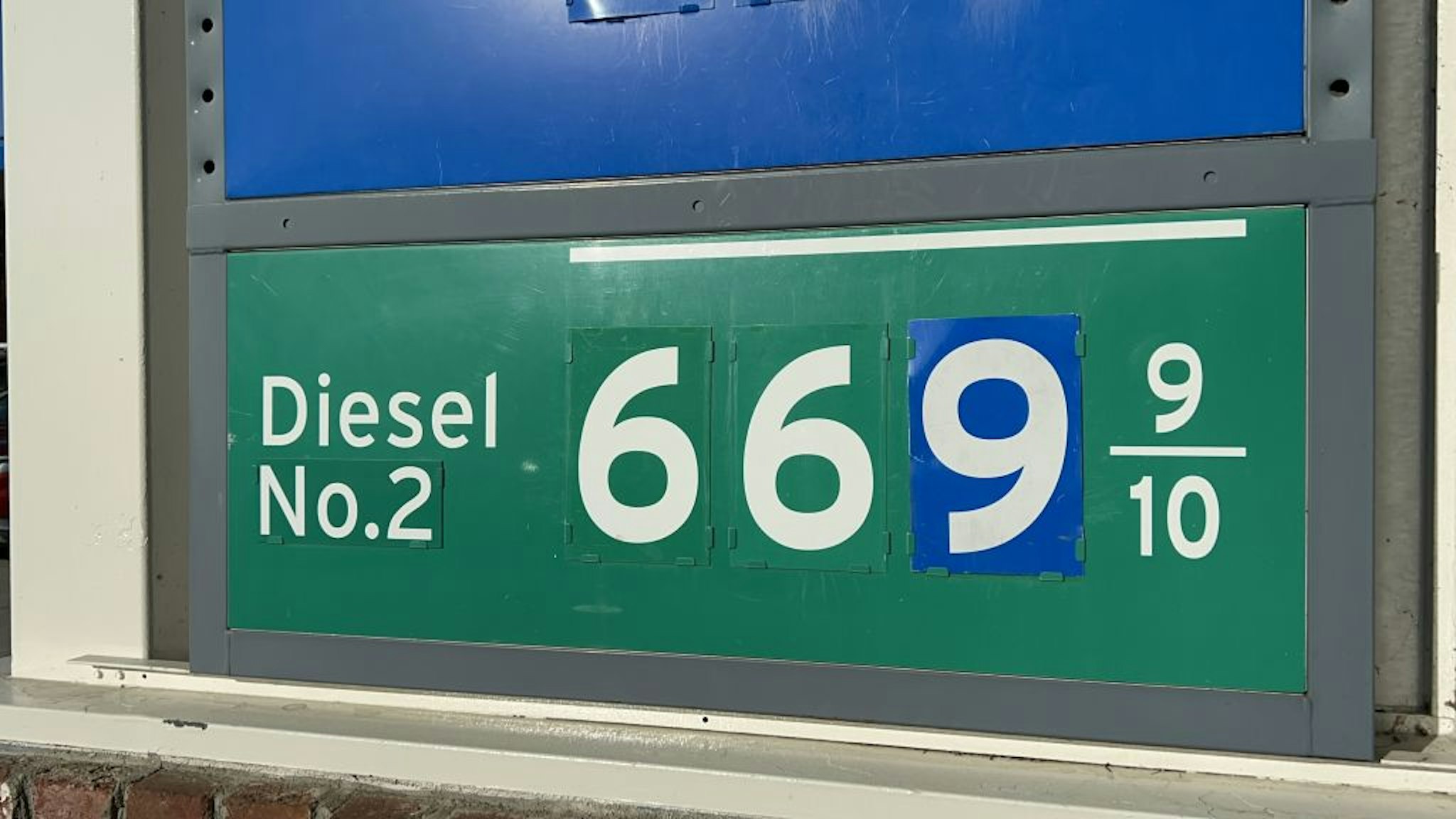 Chevron gas station with display showing diesel price, Lafayette, California, March 23, 2022. Photo courtesy Sftm. (Photo by Gado/Getty Images)