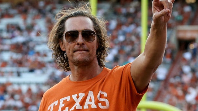 Actor Matthew McConaughey attends the Orange-White Spring Game at Darrell K Royal-Texas Memorial Stadium on April 23, 2022 in Austin, Texas.