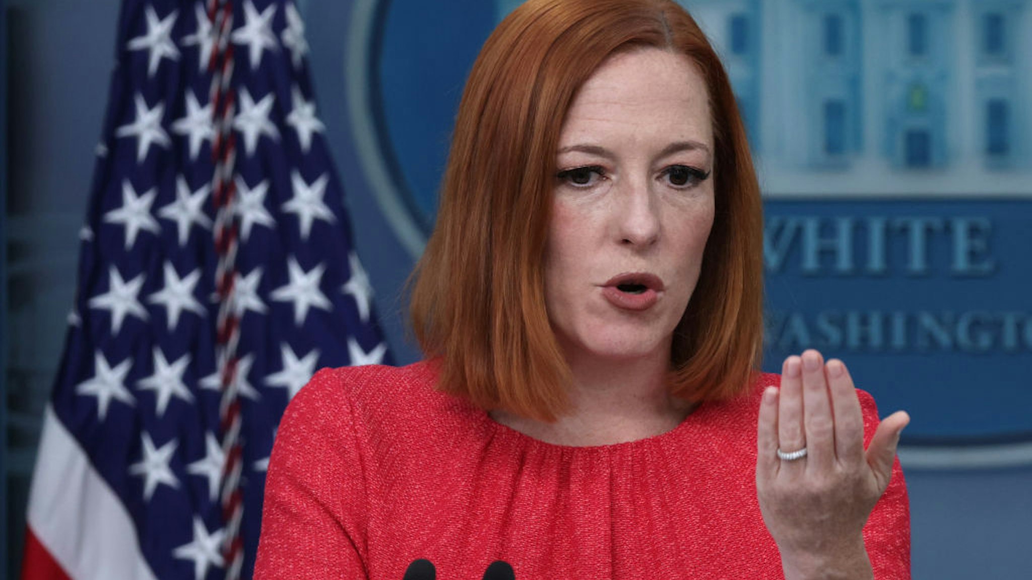 WASHINGTON, DC - MAY 02: White House Press Secretary Jen Psaki speaks during a White House daily press briefing at the James Brady Press Briefing Room at the White House on May 02, 2022 in Washington, DC. Psaki held a daily press briefing to answer questions from members of the press. (Photo by Alex Wong/Getty Images)