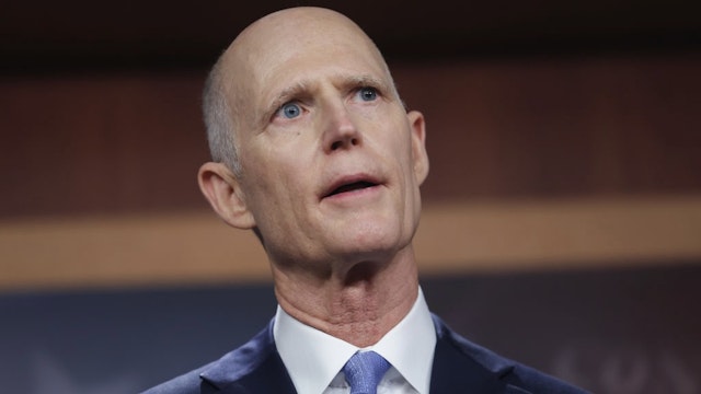WASHINGTON, DC - MAY 04: U.S. Sen. Rick Scott (R-FL) speaks on the economy during a news conference at the U.S. Capitol on May 04, 2022 in Washington, DC. The group of Senators spoke out about Biden's economic agenda and blamed his administration for rising inflation.