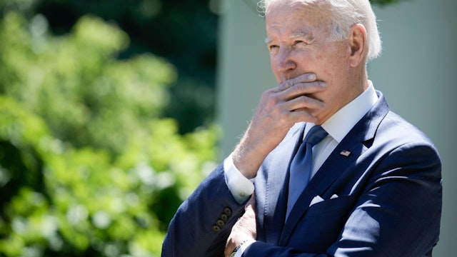 WASHINGTON, DC - MAY 9: U.S. President Joe Biden listens to speakers during an event on high speed internet access for low-income Americans, in the Rose Garden of the White House May 9, 2022 in Washington, DC. The Biden administration announced on Monday that it will partner with internet service providers to lower the cost of high speed internet plans for low-income Americans as part of the Affordable Connectivity Program. The plan would provide high speed internet for no more than $30 a month and an estimated 48 million Americans would qualify. (Photo by Drew Angerer/Getty Images)