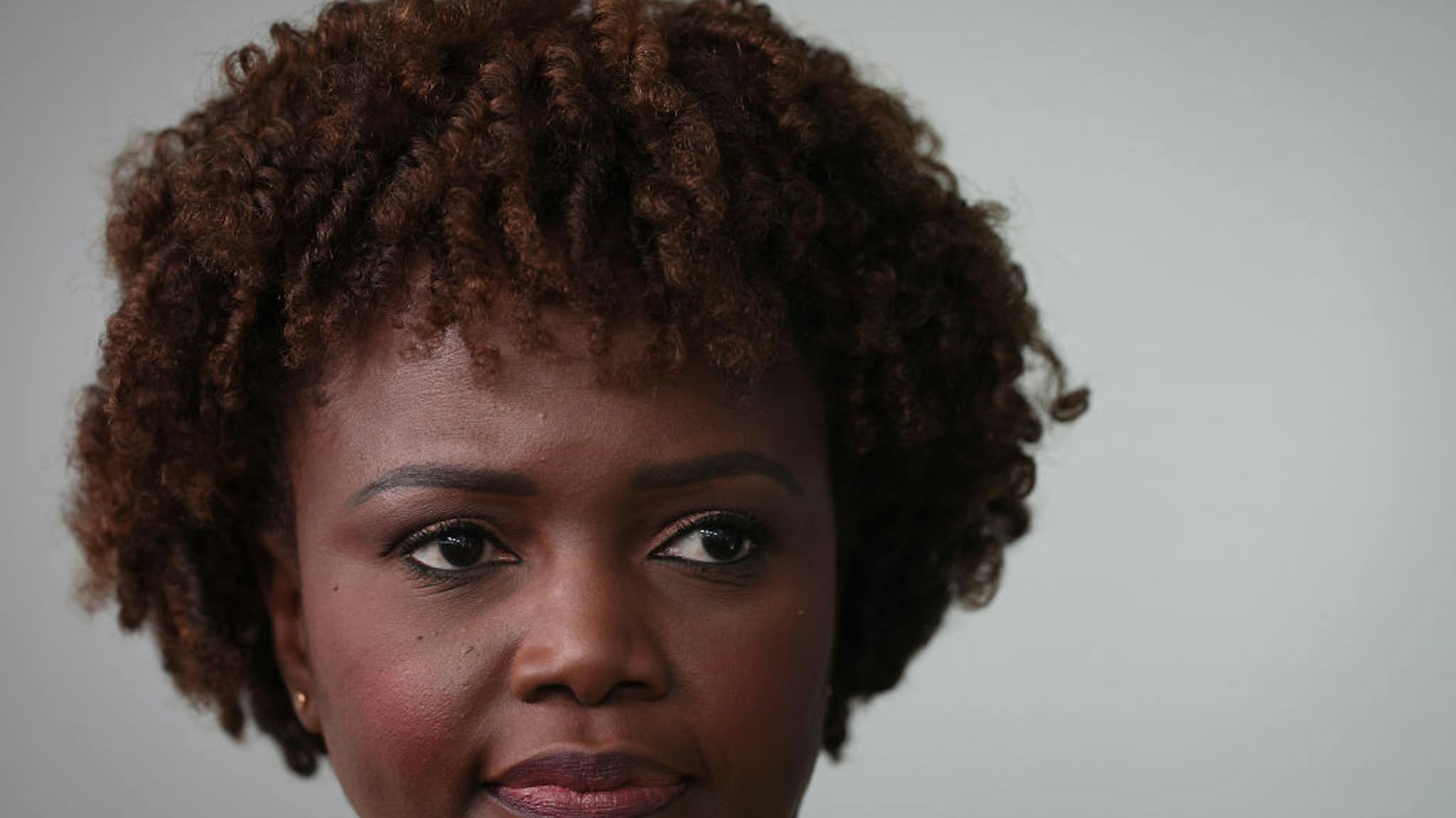 Press Briefing Held By White House Press Secretary Jean-Pierre And National Security Advisor Sullivan WASHINGTON, DC - MAY 18: White House Press Secretary Karine Jean-Pierre answers questions during the daily briefing at the White House on May 18, 2022 in Washington, DC. Jean-Pierre answered questions on a range of issues relating primarily to U.S. President Joe Biden's upcoming trip to Asia and the Russian invasion of Ukraine. (Photo by Win McNamee/Getty Images)
