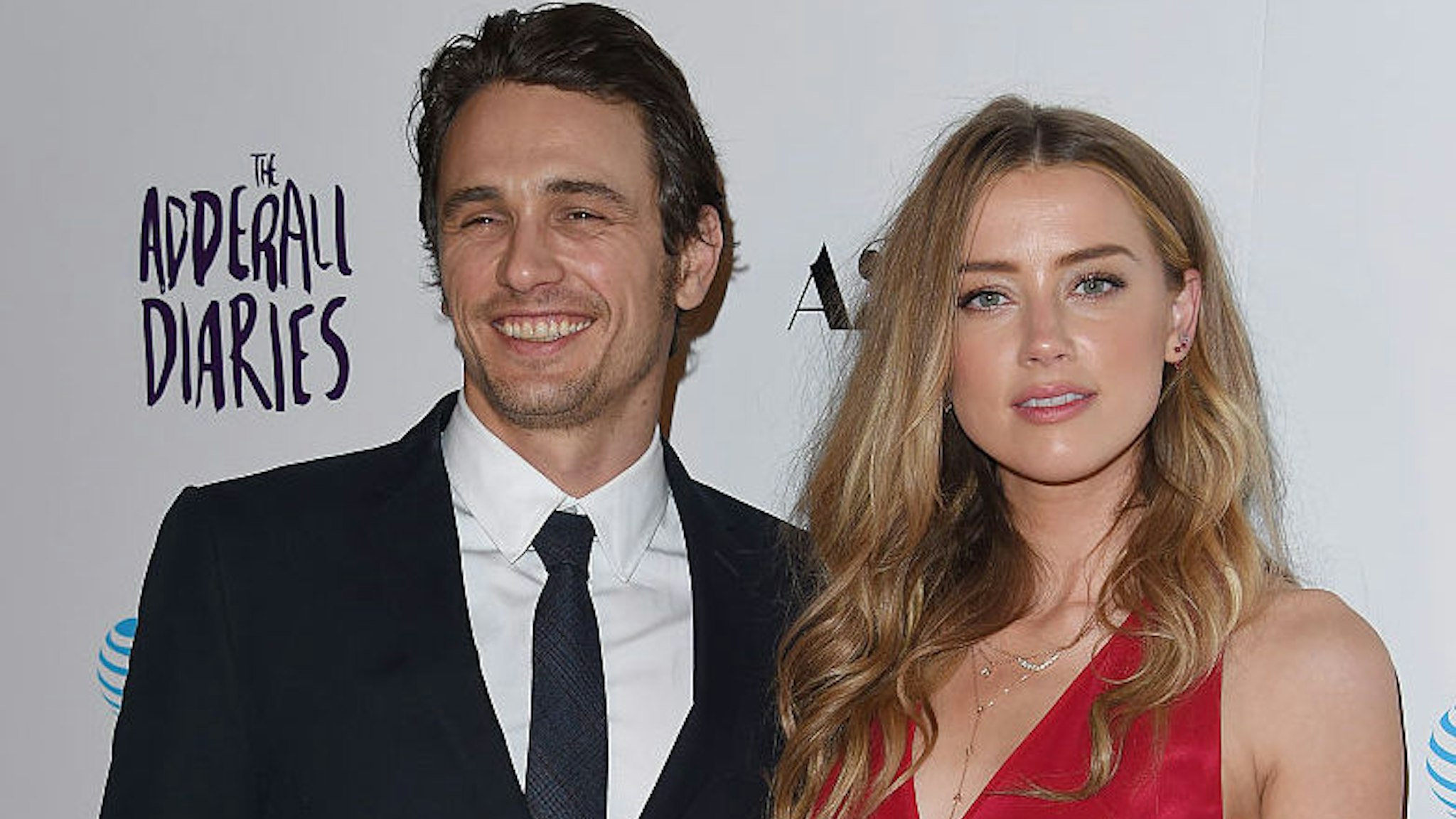 Actors James Franco and Amber Heard arrive at A24/DIRECTV's 'The Adderall Diaries' Premiere at ArcLight Hollywood on April 12, 2016 in Hollywood, California.