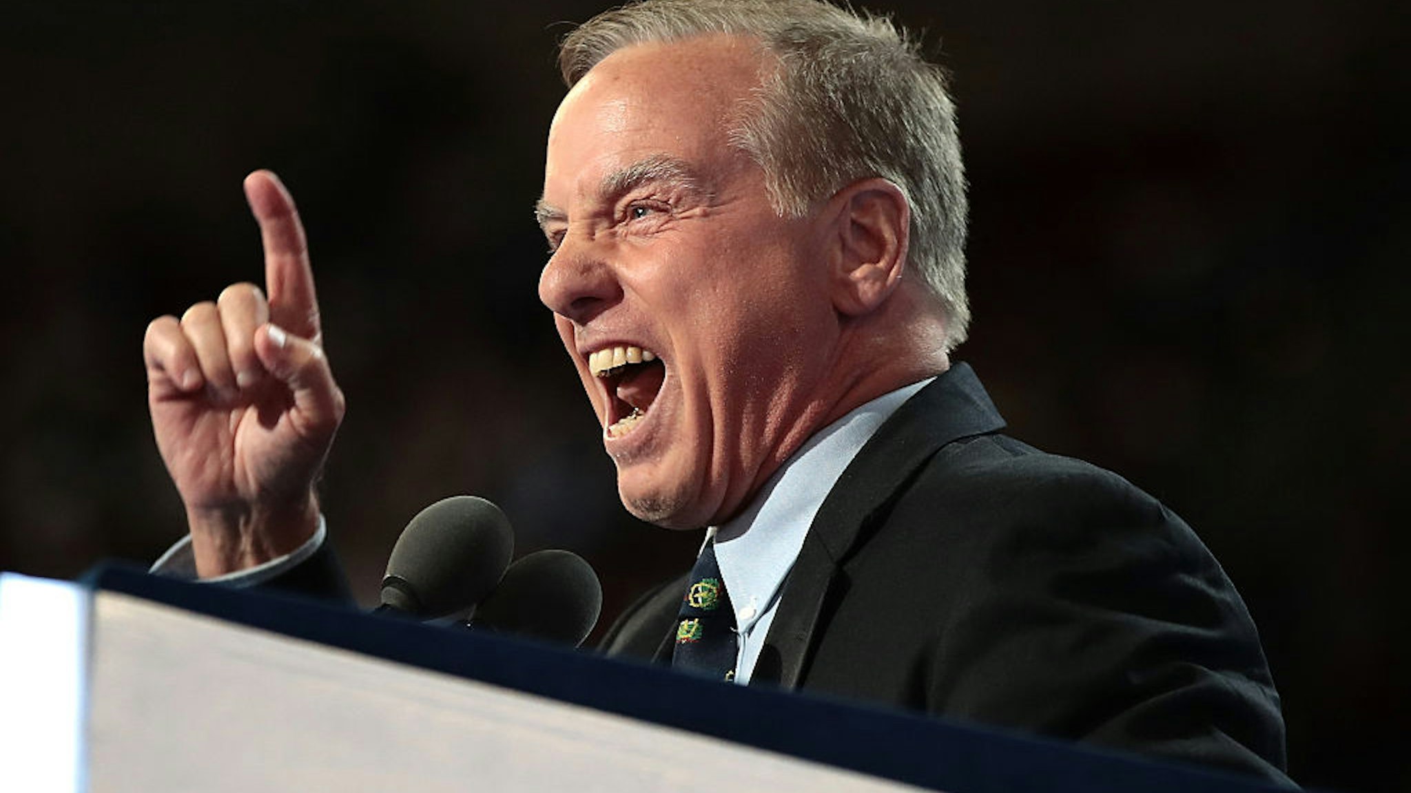 PHILADELPHIA, PA - JULY 26: Former Gov. Howard Dean (D-VT) reenacts his Iowa Caucus "Dean Scream" moment during closing remarks on the second day of the Democratic National Convention at the Wells Fargo Center, July 26, 2016 in Philadelphia, Pennsylvania. Democratic presidential candidate Hillary Clinton received the number of votes needed to secure the party's nomination. An estimated 50,000 people are expected in Philadelphia, including hundreds of protesters and members of the media. The four-day Democratic National Convention kicked off July 25. (Photo by Drew Angerer/Getty Images)